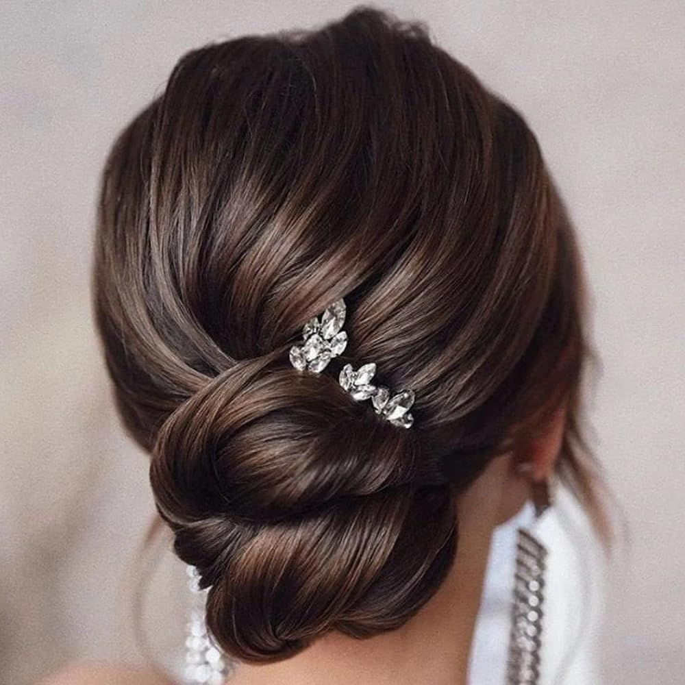 Pack of 6 Women'S Hair Clips Wedding Bridal Hair Accessories Rhinestone Hair Pin U-Shaped Hair Pins Headpiece Hair Clip Women Hair Sticks for Wedding Party Dinner Banquet, Blue image number 1