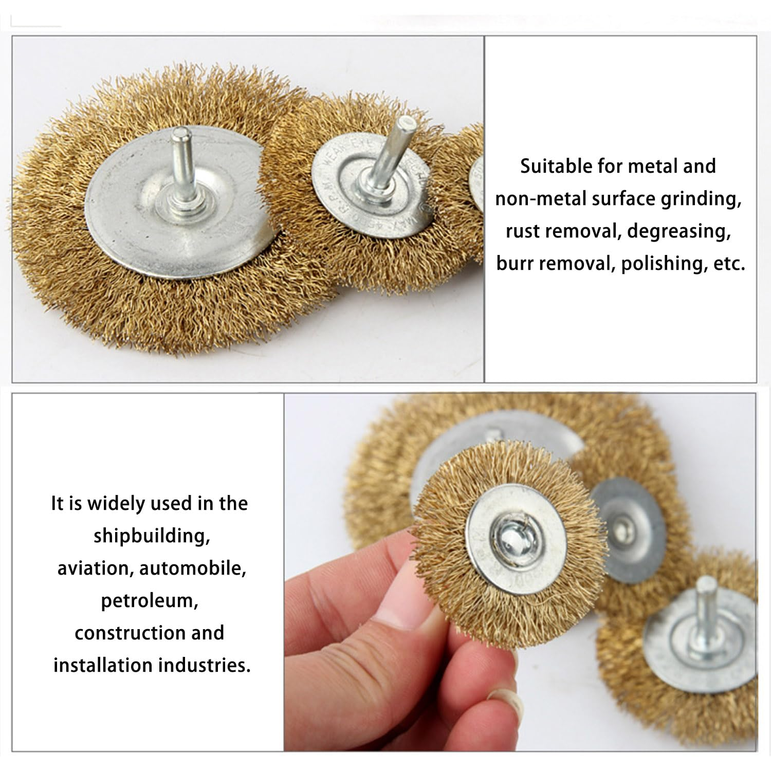 Roczential 9 Pack Brass Wire Brush for Drill, Wire Wheel Brush Cup Set, Wire Wheel for Drill , 1/4 Inch Arbor Carbon Steel Bristles for Cleaning Rust, Paint, Abrasive image number 1