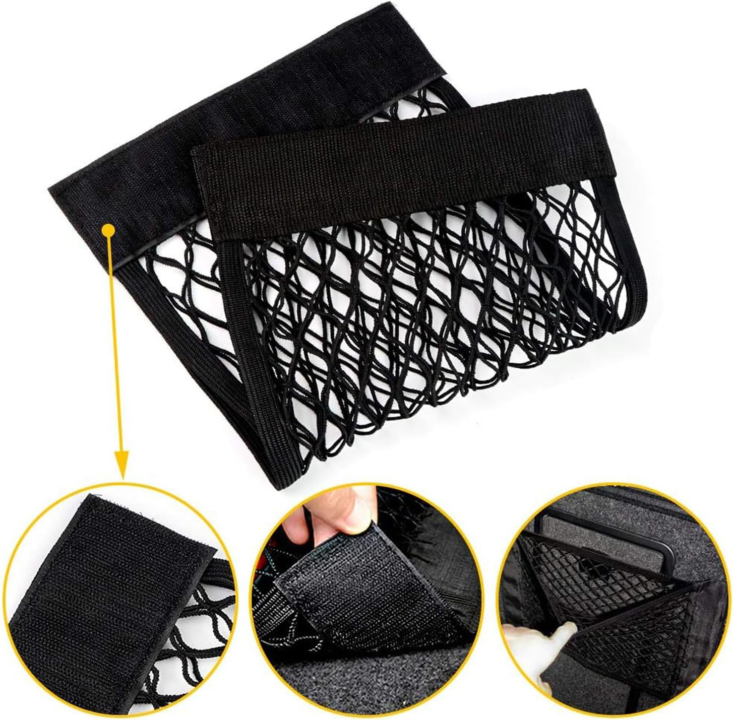 2 Pcs Universal Mesh Cargo Net, Stretchable Storage Net with Tape Stickers, Wall Sticker Organizer Pouch Bag, Car Trunk Storage Organizer Net for Car, SUV, RV (19.7 X 9.8Inch) image number 3