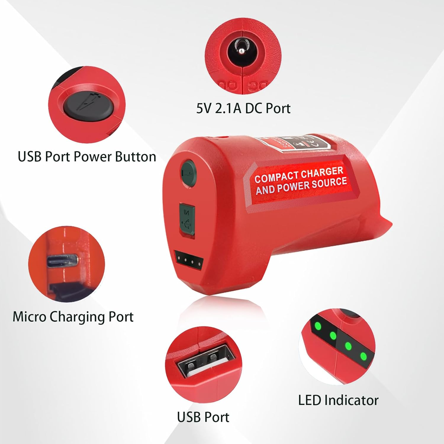 EID M12 USB Adapter Power Source for Milwaukee M12 12V Batteries, 10.8V/12V Heated Jacket Power Source, Li-Ion Battery Adapter, 5V/2.1A USB & 12V/3A DC Output image number 6