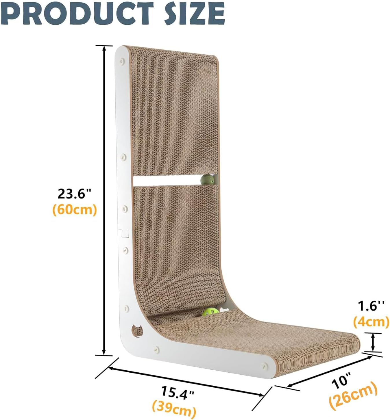 MUSONG Cardboard Cat Scratcher, L-Shape Vertical Cat Scratching Board with Built-In Catnip Toy Balls, Wall-Mounted Scratch Pad for Indoor Large Cats, Durable Cat Scratcher Pad, White image number 4