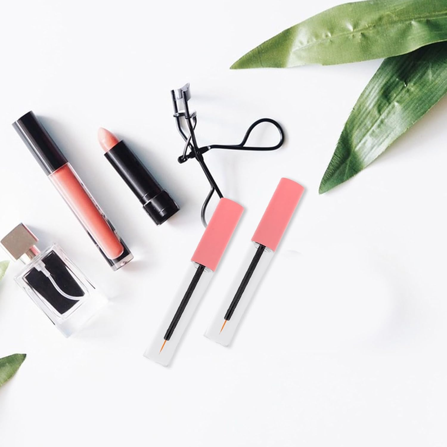 CHICAMPERA 5Pcs 10Ml Refillable DIY Empty Eyeliner Tubes with Pink Caps, Cosmetic Storage Containers for Lash Extension Liquid, Eyeliner Supplies for Travel and Makeup Use