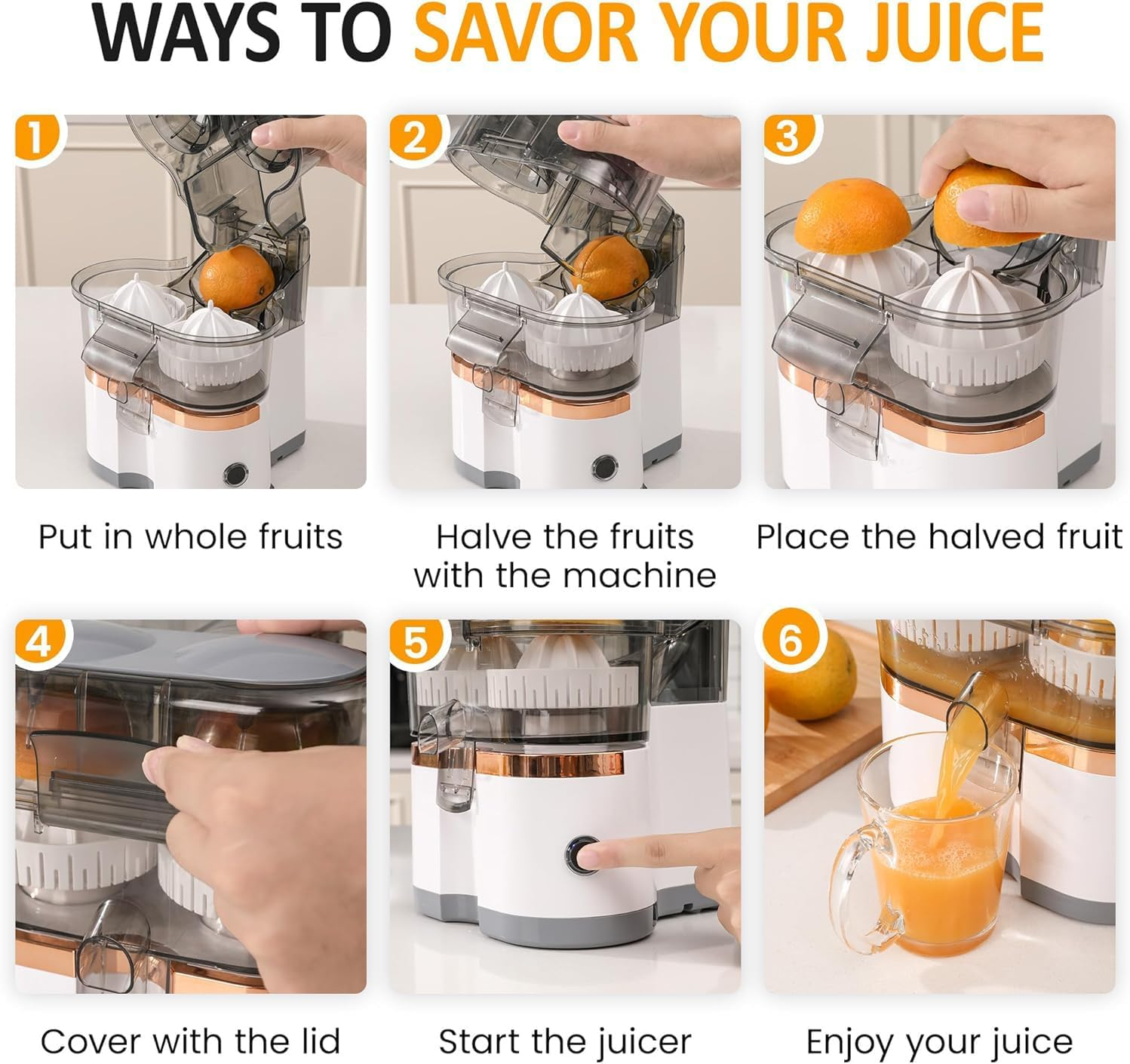 ABDULWEN Hands Free Dual-Head Electric Citrus Juicer, Rechargeable Citrus Juicer, Portable Orange Juicer Squeezer with Usb,Juicer for Lemon, Orange, Citrus, Grapefruit, Apples,Easy to Clean & Use image number 2