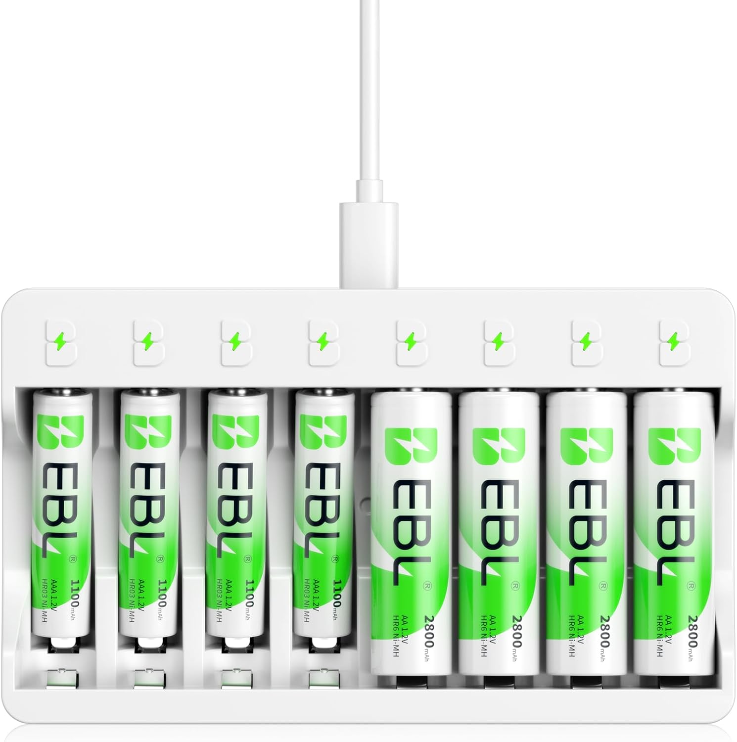 EBL 8 Slots AA AAA Battery Charger and 4 AA and 4 AAA Rechargeable Batteries - 5V 2A Fast Charging Battery Charger & Battery Sets (2025 New) image number 5