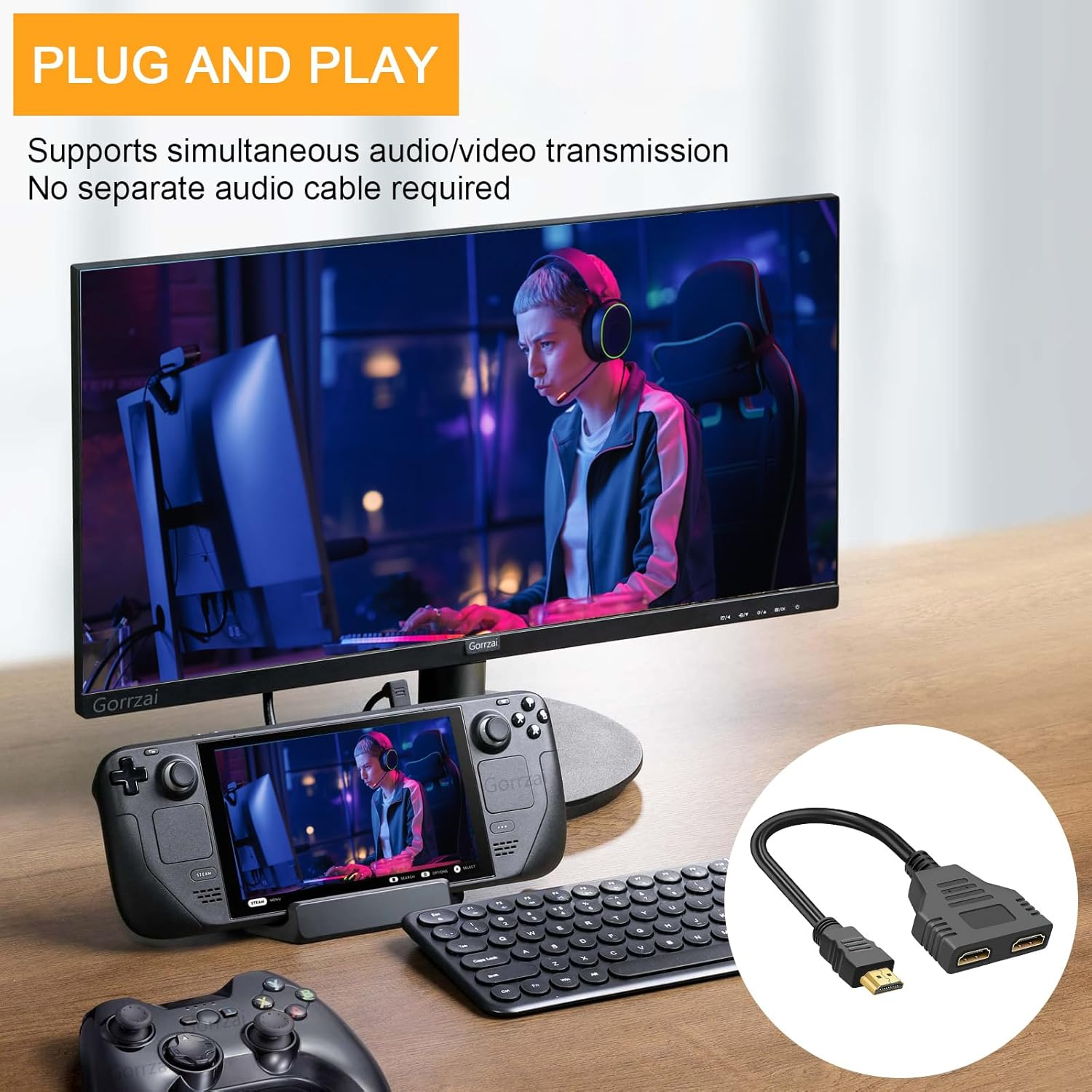 TNSLAND HDMI Splitter 1 in 2 Out Cable Supports Two Tvs Simultaneously HDMI Adapter 2 Monitors Simultaneously HDMI Cable Splitter HDMI for LCD Monitor HDTV HD LED and Projectors image number 3