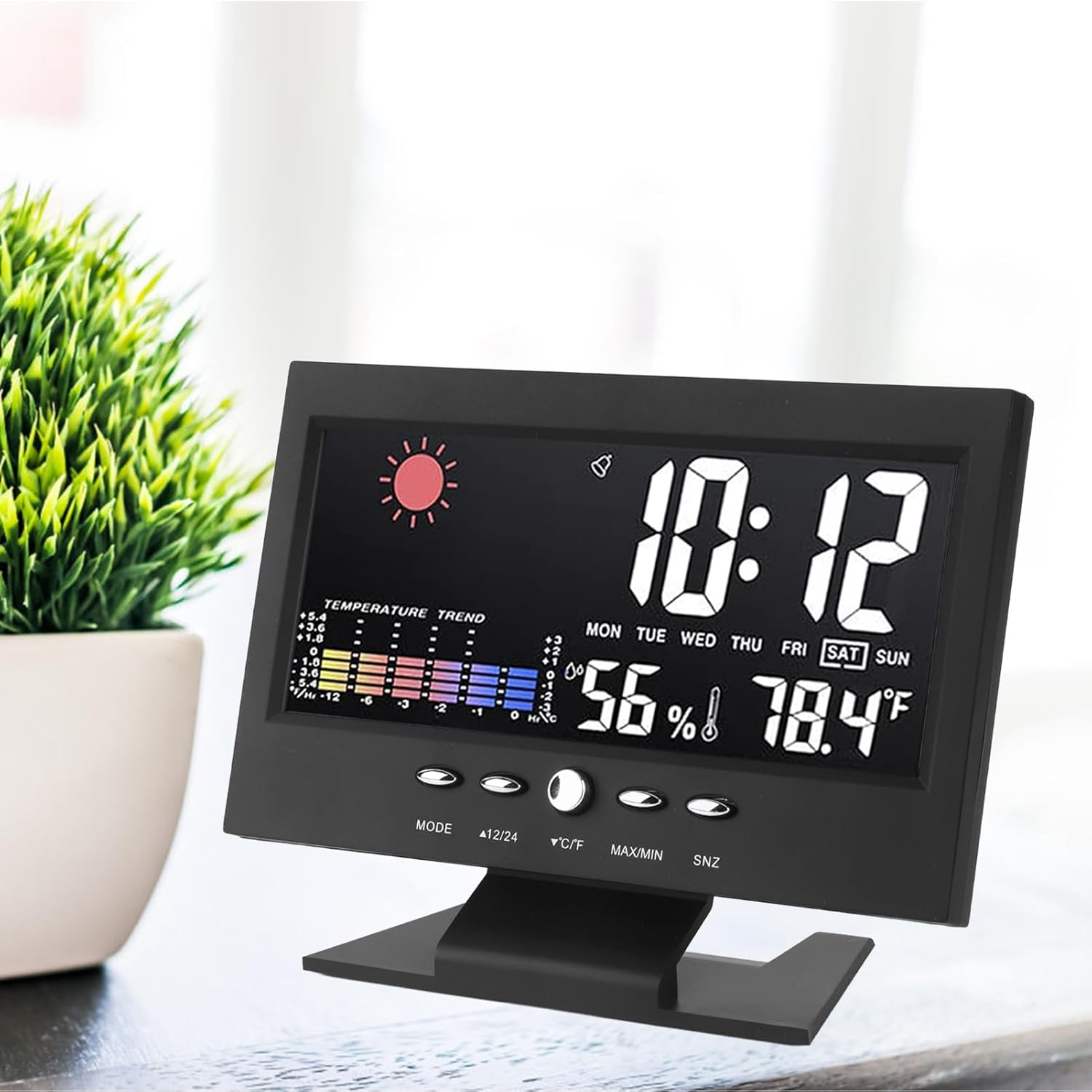 Indoor Outdoor Thermometer, Weather Forecast Clock ABS LED Color Screen Multifunctional Temperature Humidity Alarm Clock image number 4