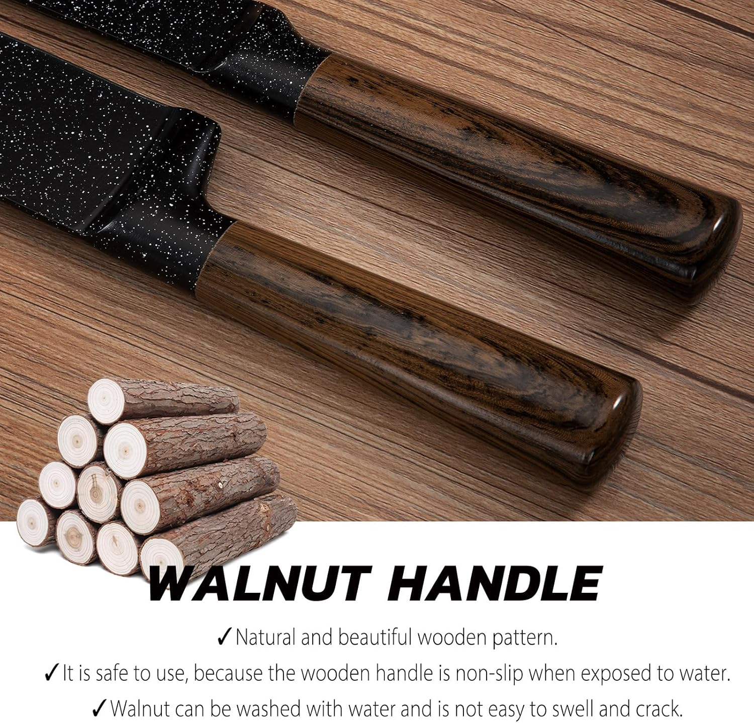 ASKSCICI Knife Set,12-Piece High Carbon German Stainless Steel Knife Set with Block - Japanese-Inspired Wooden Pattern Handles and 6 Steak Knives Included image number 1