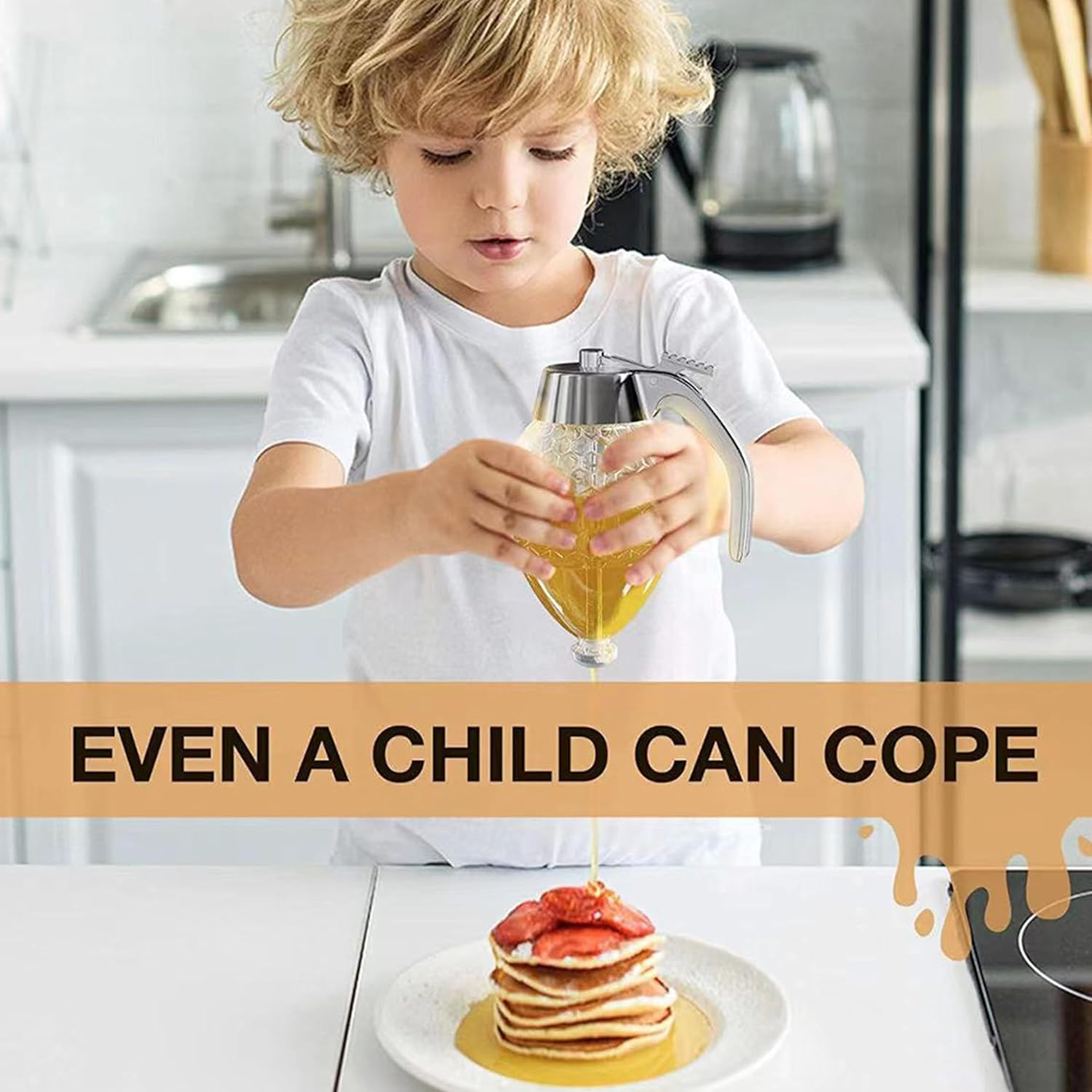 Honey Dispenser,8 Oz Maple Syrup Dispenser,Honey Pot with Stand,Press Type Clear Honey Container,Honey Comb Shaped for Home Kitchen image number 2