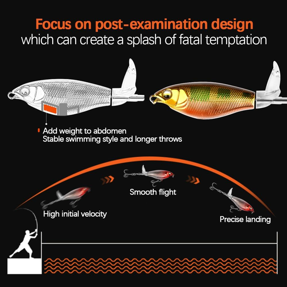 MTKZKAF Top Water Fishing Lures Whopper Popper Fishing Lure for Bass Topwater 3D Eyes Bait with Propeller Tail for Catfish,Pike Perch, Floating Pencil Bass Freshwater or Saltwater - Pinkmulticolor image number 6