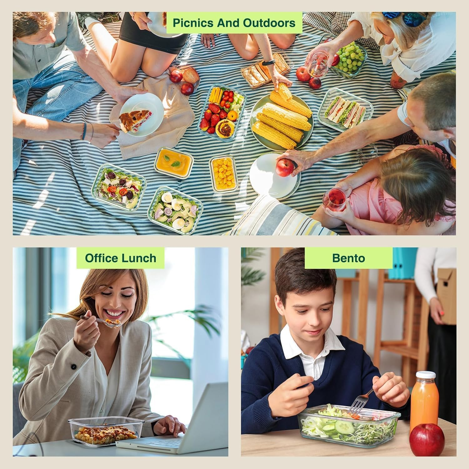 DULCE DOM 10 Pack Glass Containers with Airtight Lids (1040Ml/35Oz) Bpa-Free for Kitchen Storage & Organisation Meal Prep, Lunch Box Stackable Glass Containers for Kitchen Office & Camping image number 3