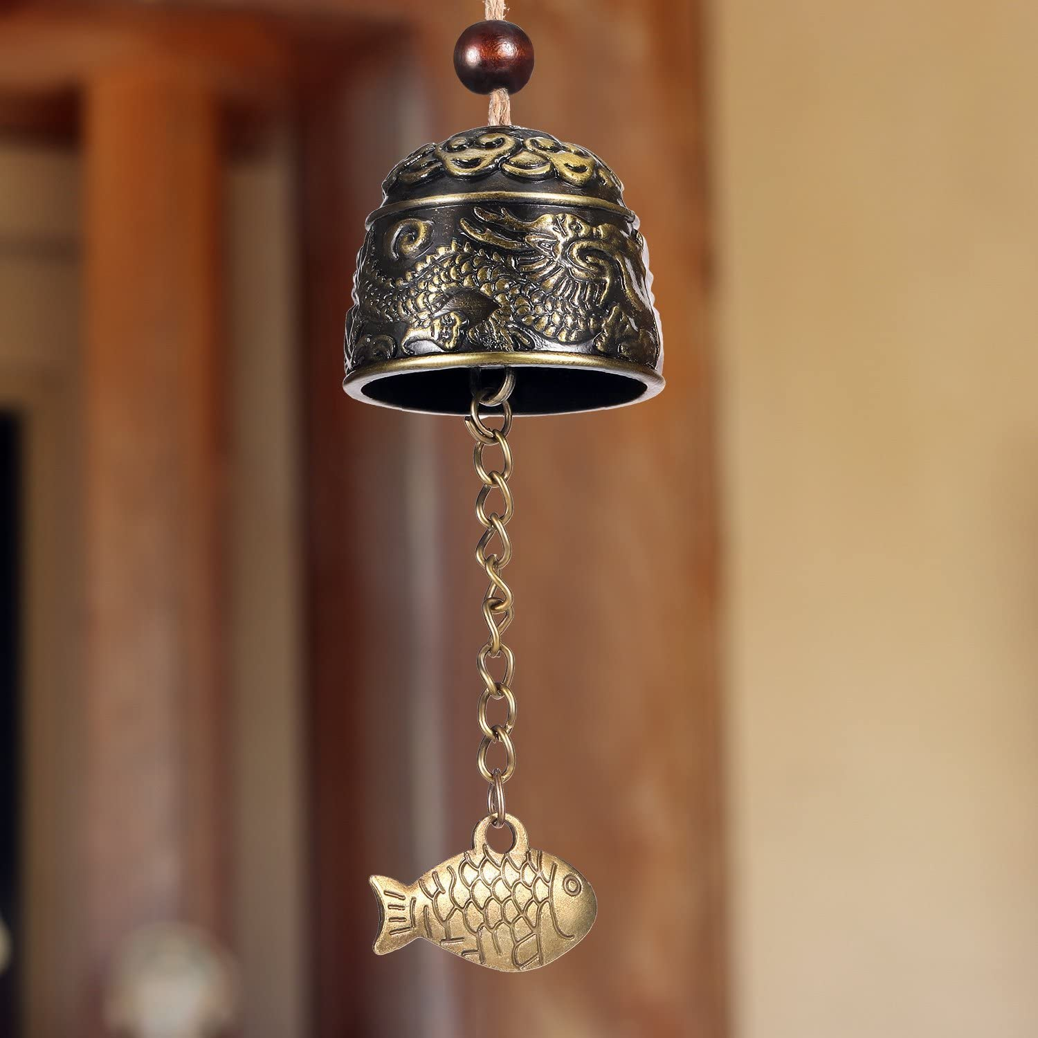 Chuangdi 2 Pieces Fengshui Bell Vintage Dragon Bell Fengshui Wind Chimes Good Luck Hanging Bell for Home Garden Good Luck Blessing Patio Yard Indoor Outdoor Front Door Decorations image number 3