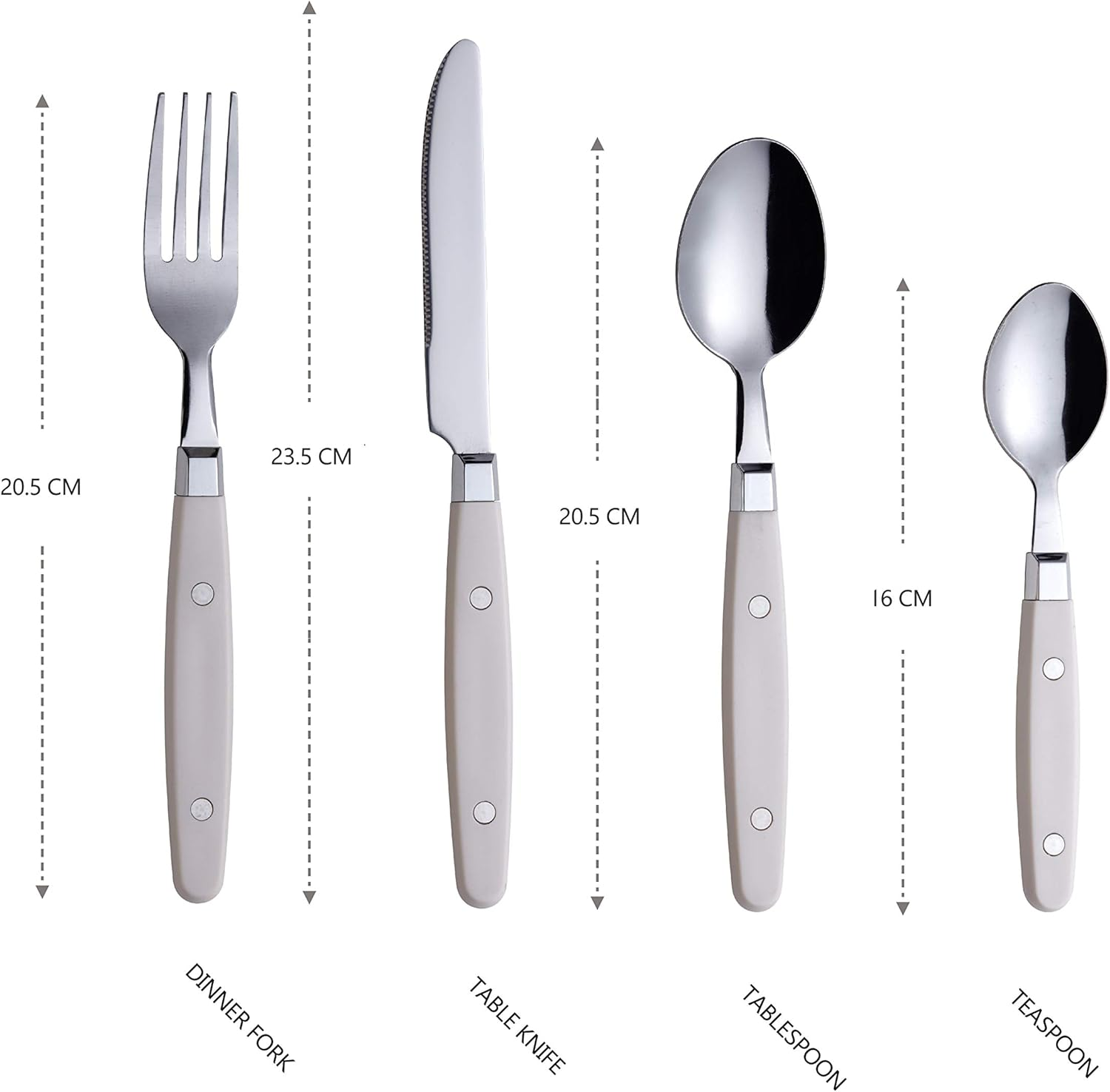 EXZACT Cutlery Set 24Pcs Stainless Steel - with Rivet Craft Handles/Retro Style Flatware - 6 X Dinner Forks, 6 X Dinnerknives, 6 X Table Spoons, 6 X Tea Spoons -Serves 6 (Cream)