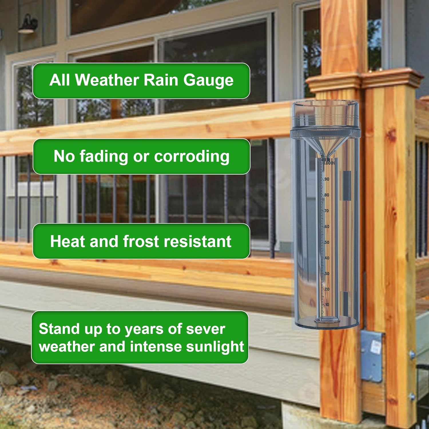 Precise Rain Gauge with Mounting Bracket, Outdoor Rain Gauge Accurate to 1/100Th of an Inch, Made of UV and Heat Resistant Polycarbonate Material for All Weather Conditions