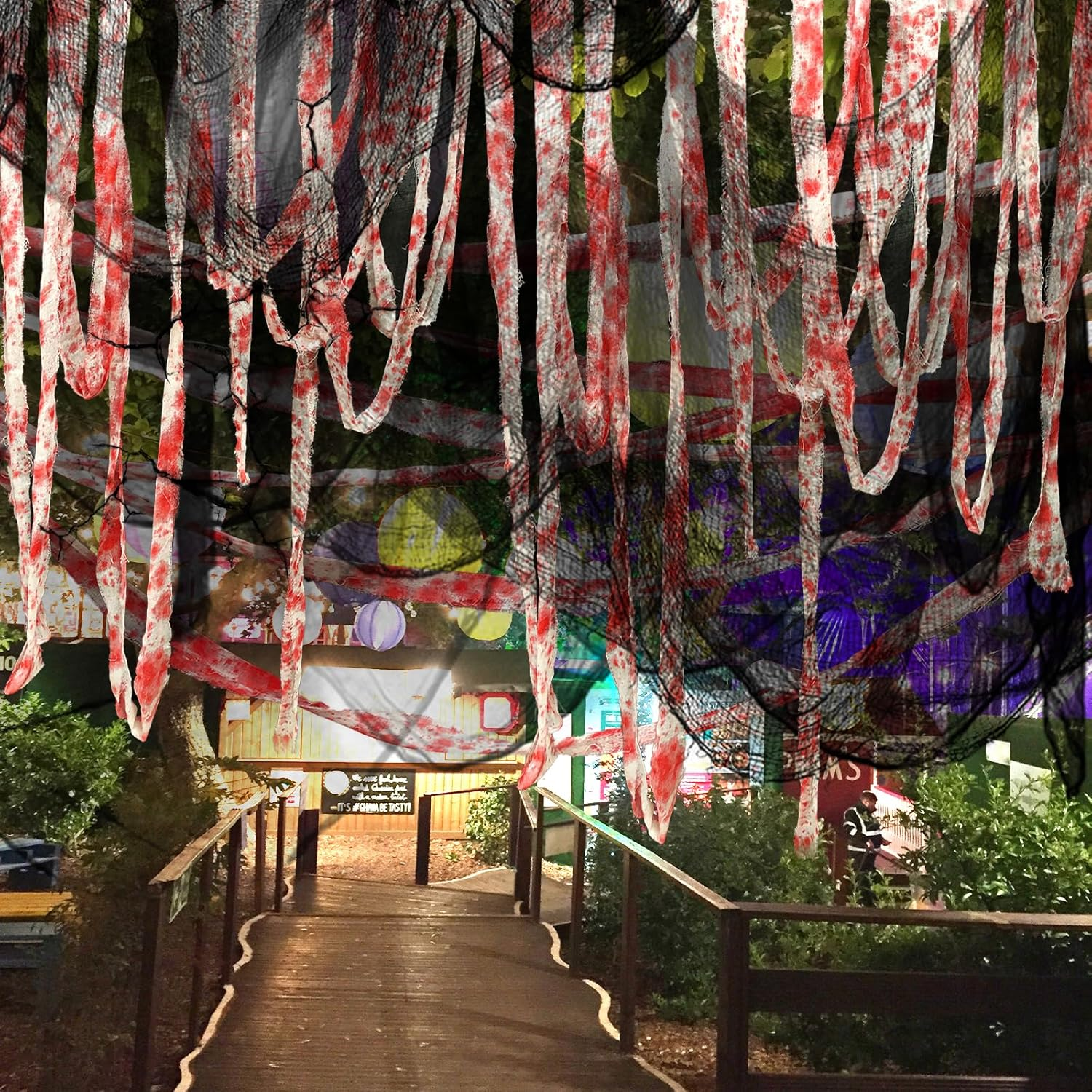 Halloween Decorations Large Spooky Black Creepy Cloth for Halloween Outdoor Indoor Decor, Bloody Creepy Gauze for Haunted House Window Wall Door Decor (215X600Cm) image number 2