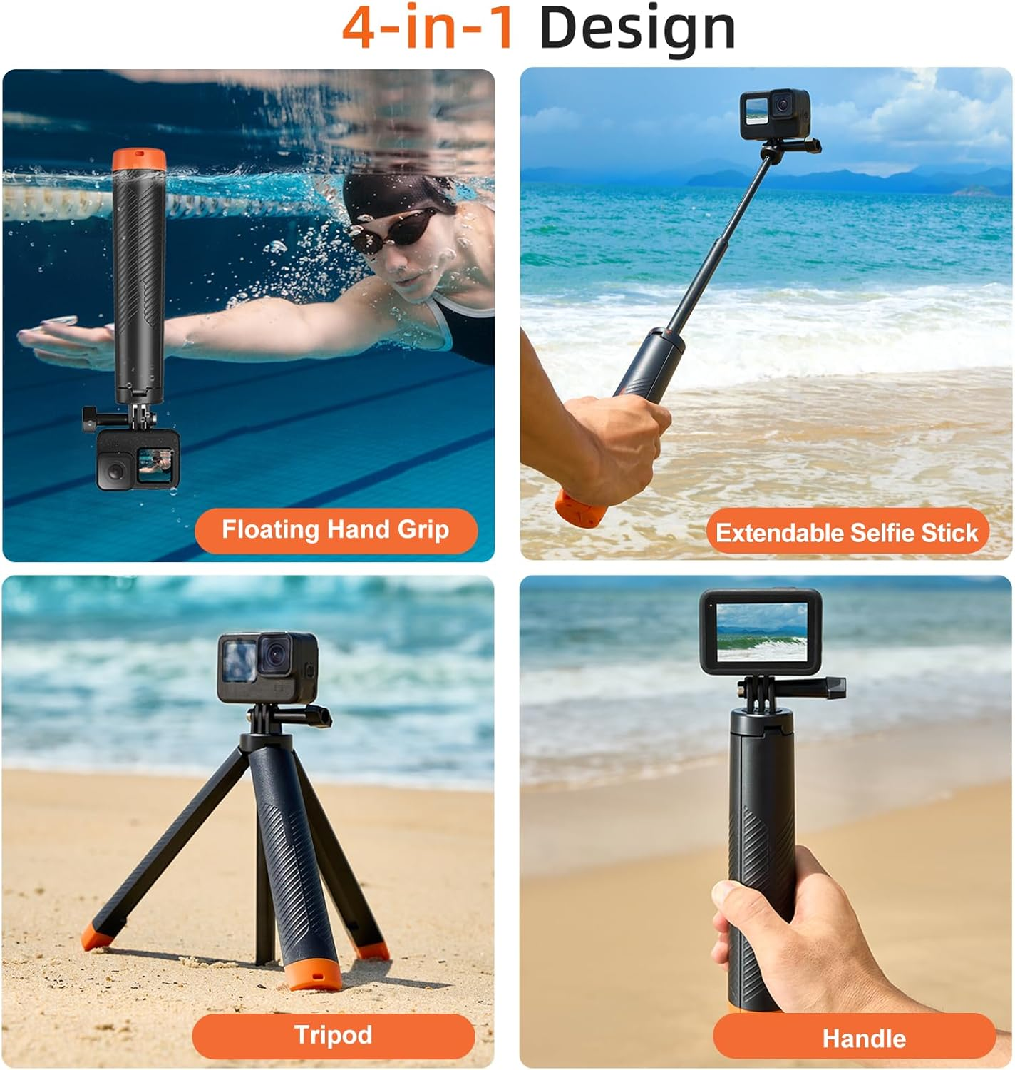 Floating Handle Selfie Stick Tripod, Waterproof Telescopic Hand Grip/Monopod for Go Pro Hero 13/12/11/10/9, DJI Osmo Action 5 Pro/4, Insta360 Ace Pro, AKASO EK7000 and Other Action Cameras