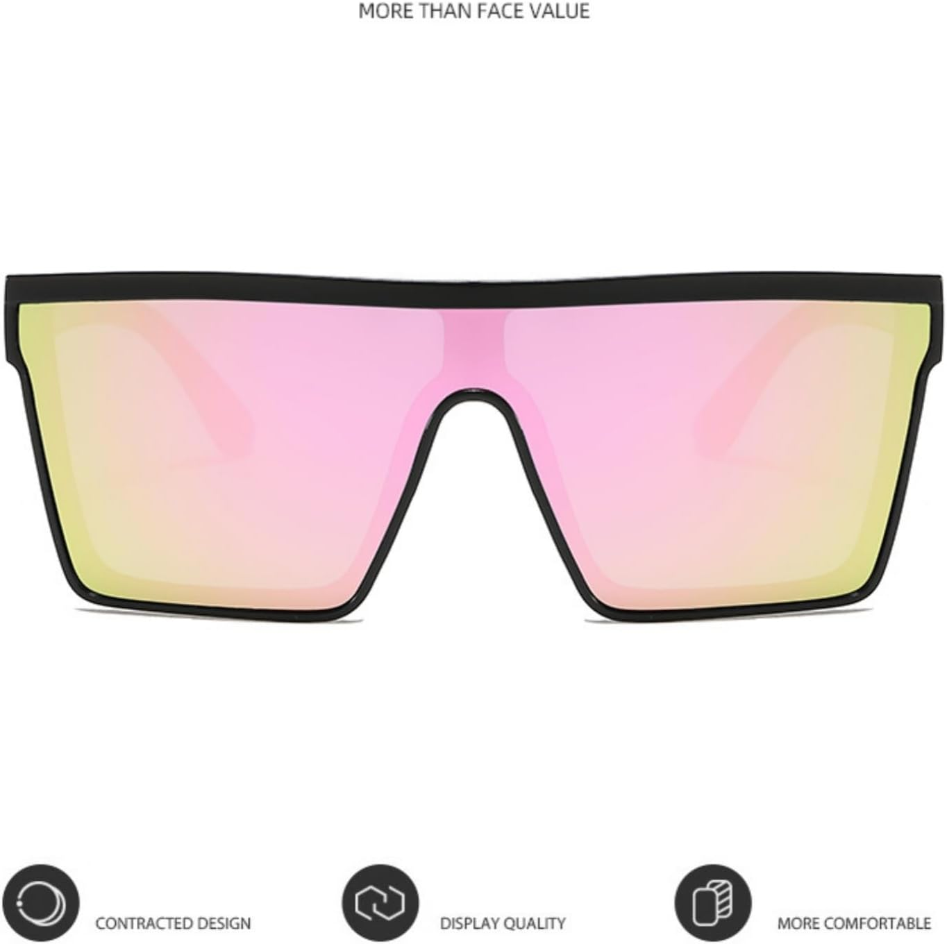 3 Pcs Futuristic Neon Flat Top Sunglasses, Oversized Square Big Frame Shades for Women Men Fashion image number 3