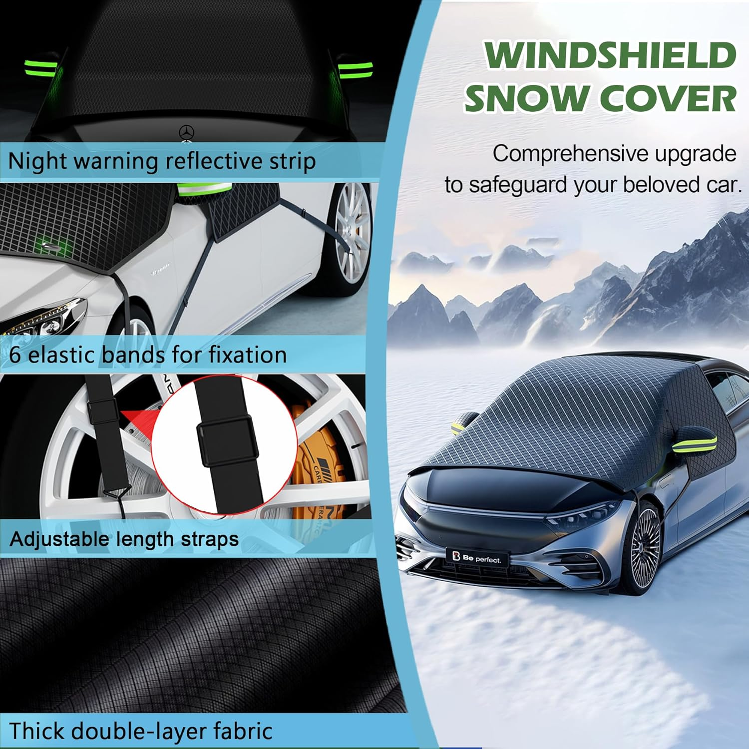 Windshield Snow Cover, Car Windshield Cover for Ice and Snow, Automotive Large Magnetic Windshield Frost Cover with Side Window and Mirror Protector in Winter, Suitable for Most Vehicle,Sedan,Suv image number 2