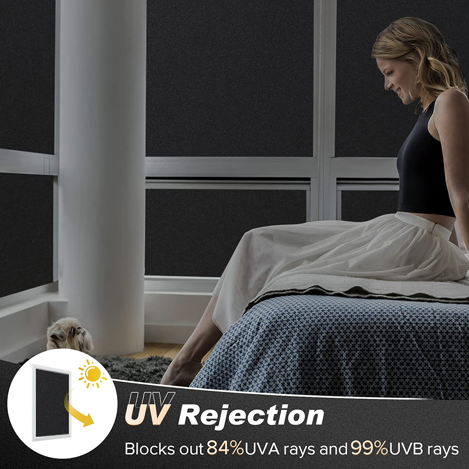 Rabbitgoo Blackout Window Film Privacy Window Cling Dark Window Tinting Film Non-Adhesive Window Sticker Light Blocking (Matte Black, 44.5 X 200 Cm) image number 2