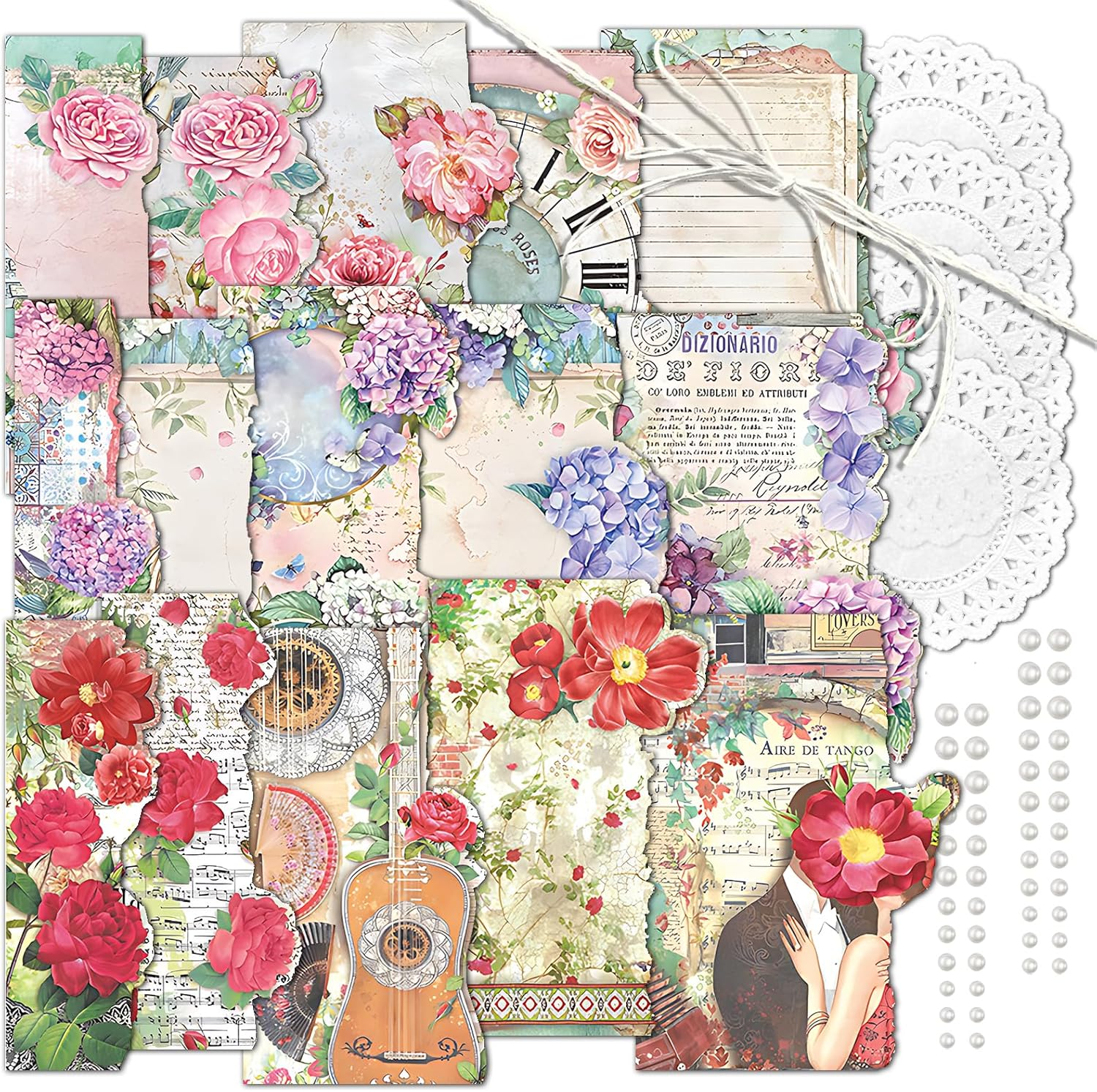 3 Packs Vintage Flower Paper Scrapbooking Paper Decorative Paper Decoupage Paper Single-Sided for Card Making Art and Craft Collage Gift Wrapping DIY Scrapbooking Diary (Ella) image number 2