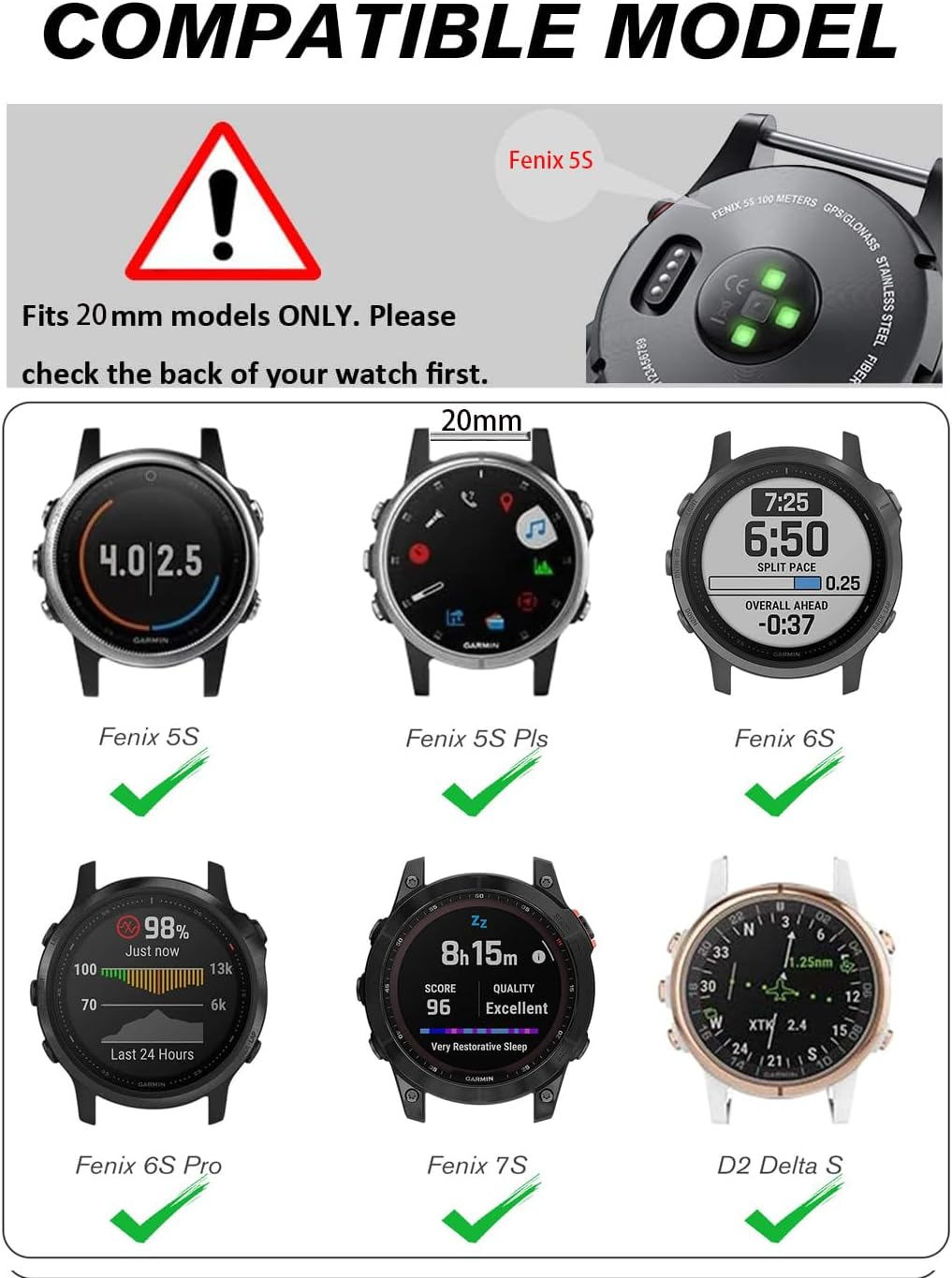 TUCOMO Elastic Nylon Wristband Compatible with Garmin Fenix 7S / Fenix 6S / Fenix 5S / Descent Mk2S, Quick Fit 20 Mm Loop Stretchy Replacement Strap for Garmin Epix Pro 42 Mm Men Women - Black image number 5