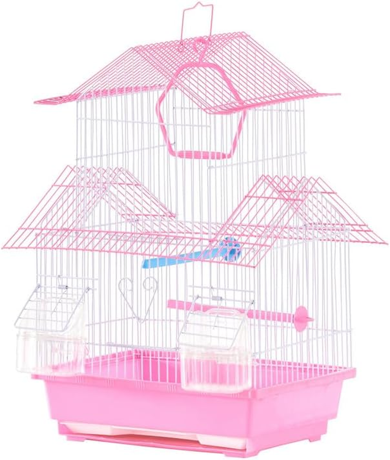 Vibrant Colorful Apartment Bird Cage White Small 2 Removable Feeders Adjustable Perches 32X29X44Cm Travel House Roof Pet Metal Frame Secure Habitat for Parakeets Canaries Finches (Blue)