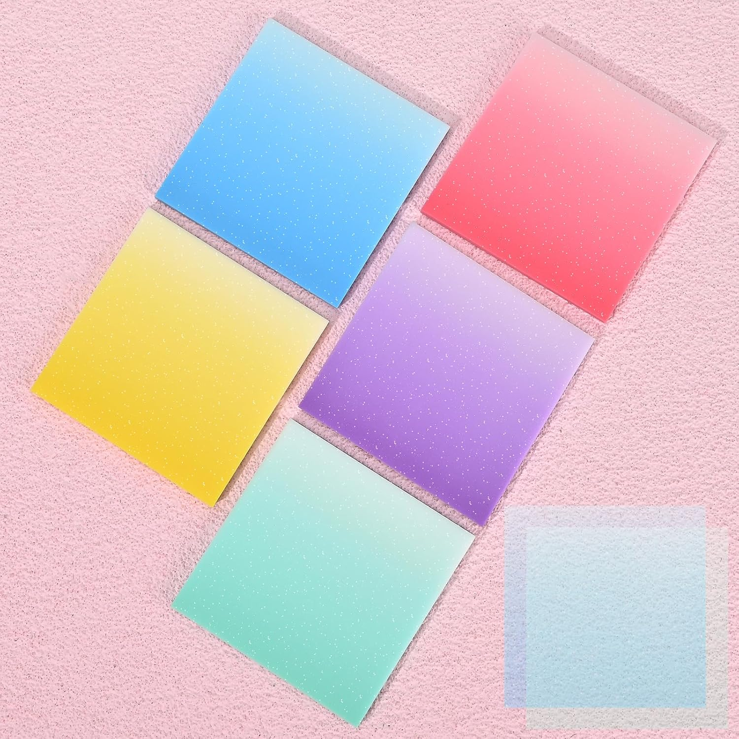 BAYTORY 250 Sheets Glitter Transparent Sticky Notes, 3 X 3 Clear Memo Pads, Waterproof Self-Stick Note, See through Aesthetic Self-Adhesive Note for Bible Accessories (Gradient Color)