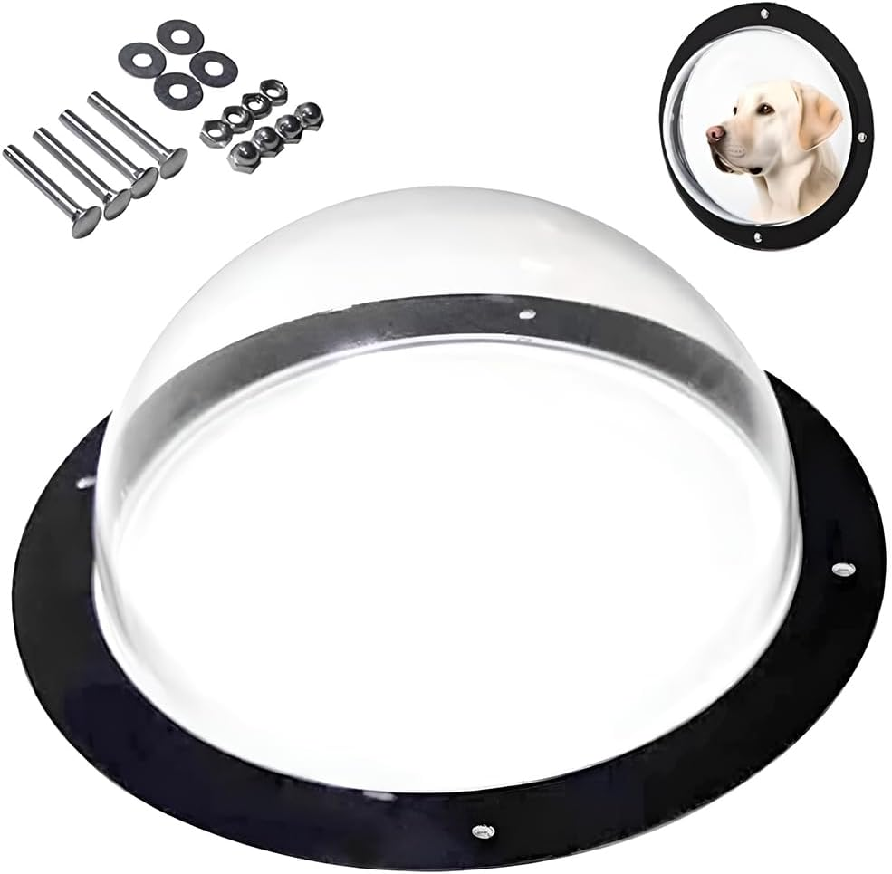 Dog Fence Window,Acrylic Clear View Window,Pet Peek Window,Dome Pet Peek,For Dog or Cat Even Horse Playpen, Outdoor, Boredom,For Safe,Acrylic ,Transparent, Sphere (Black) image number 3