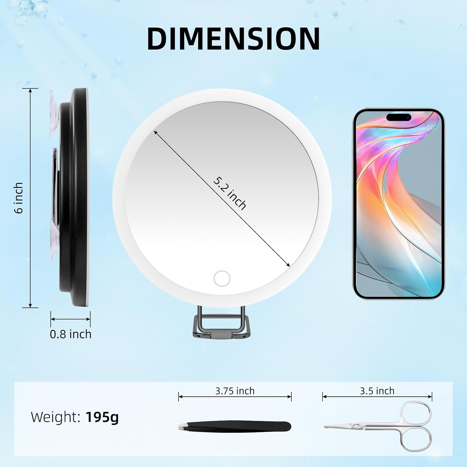 10X Magnifying Mirror with Lights, 6Inch Makeup Magnified Mirror 10X Lighted Travel Magnification with 3 Suction Cups and 360&deg; Adjustable Bracket - Includes Tweezers & Scissors