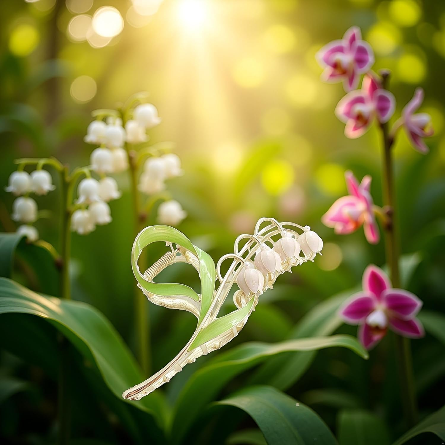 Pink Gold Lily of the Valley Flower Hair Clips, Claw Large Metal Claw Clip,Orchid Clamps,Lily Jaw Clamp Styling Accessories for Thick Thin Clips and Barrettes Hair Clips Hair Accessories Hair Care