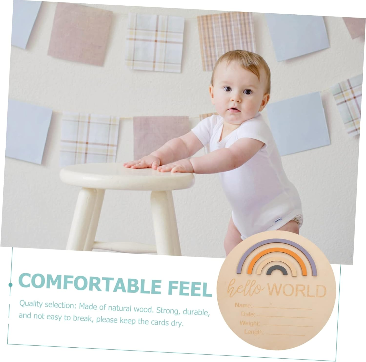 BESPORTBLE Wooden Milestone Cards Premium Burr Photo Prop Discs for Newborn Monthly Announcement Safe Keepsake for Shower Gift Suitable for Boy and Girl Photography image number 2