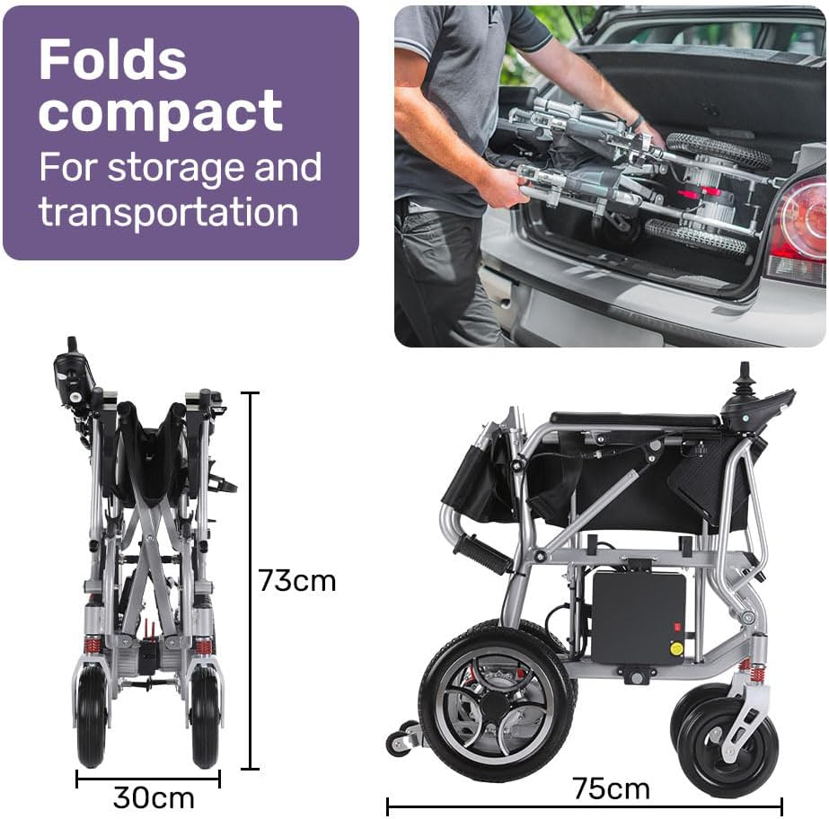 "Equipmed Power Electric Wheelchair, Airline Approved Wheelchair, Extra Lightweight, Long Range, Lithium Batteries, Silver" image number 3