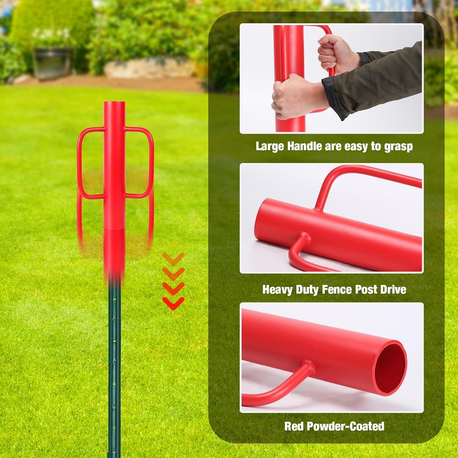 SEDY Star Picket Post Driver - 80Cm Steel Fence Post Driver for Easy Installation - Durable Red Powder Coated Handle for Strong Grip - Heavy Duty Fence Tool for Garden, Agricultural & DIY Use