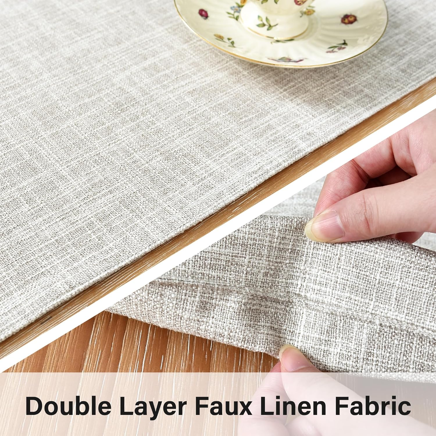 Reversible Double Layer Table Runner Faux Linen Fabric Beige Table Runners Elegant Rustic Farmhouse Runners for Kitchen Dining Coffee Table 13X48 Inch (33X122 Cm) image number 3