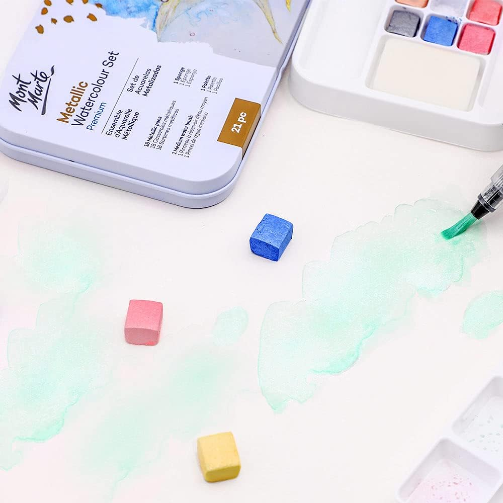 Mont Marte Metallic Watercolour 21-Pieces Set in Tin image number 5