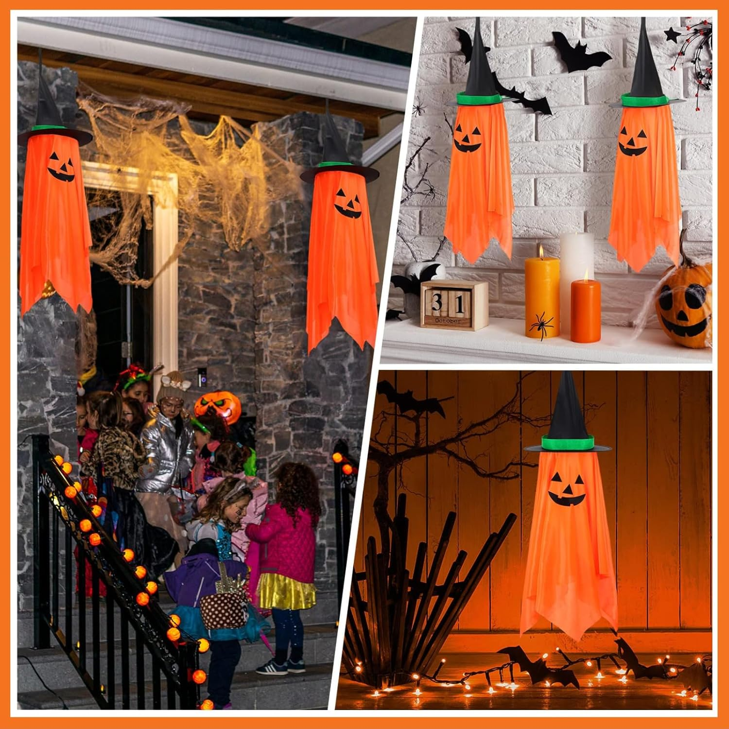 TTYRBF Halloween Decorations,Ghost Halloween Hangings,2 Pcs Halloween Hanging Pumpkin Decorations Halloween Outdoor Ghost Witch Decor Cute Hanging Pumpkin Decor Halloween Orange Ornaments Party Decor image number 5