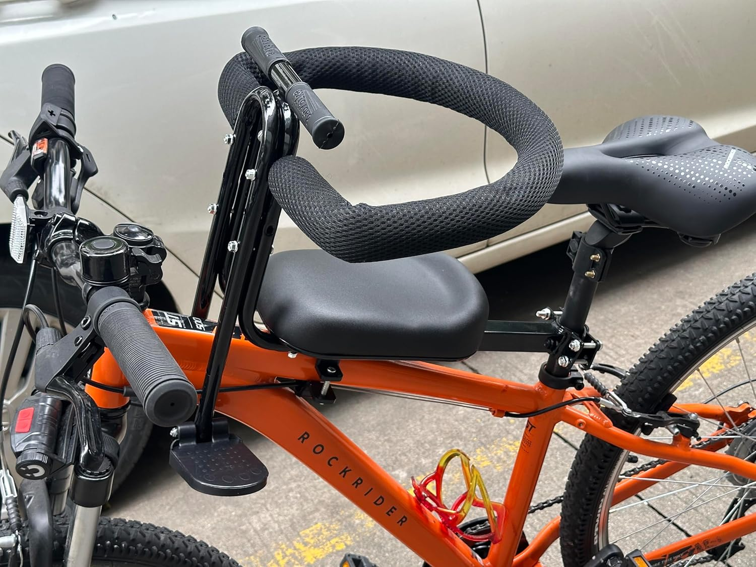 Kids Bike Seat with Safety Guardrail, Detachable Front Mounted Child Bicycle Seats with Foot Pedals for Children 2~5 Years, Compatible with All Adult Mountain Bikes image number 1