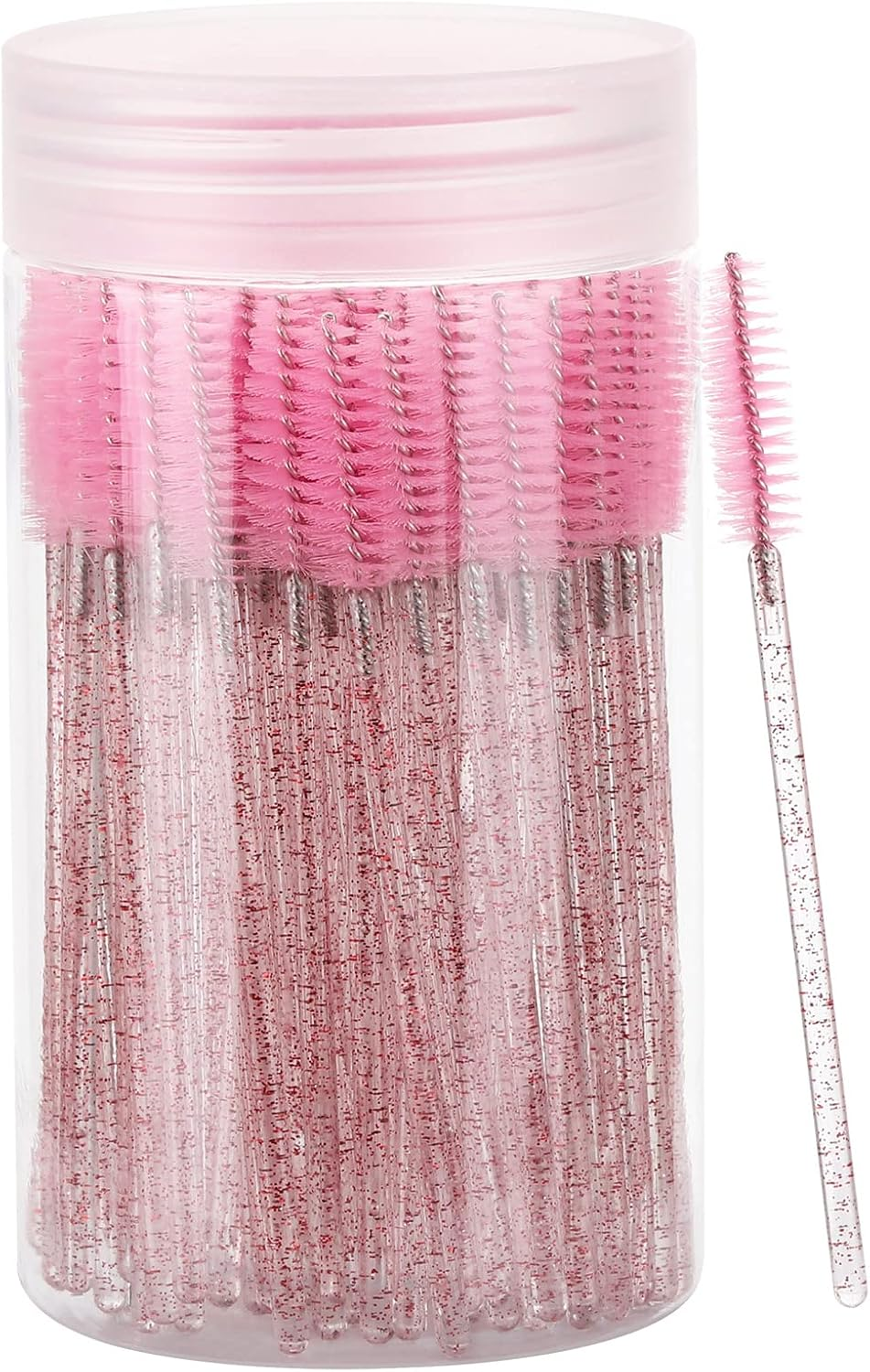 100 Pcs Disposable Mascara Wands, Lash Brushes with Container, Crystal Eyebrow Spoolies Brush for Eyelash Extensions (Pink, Hotpink)