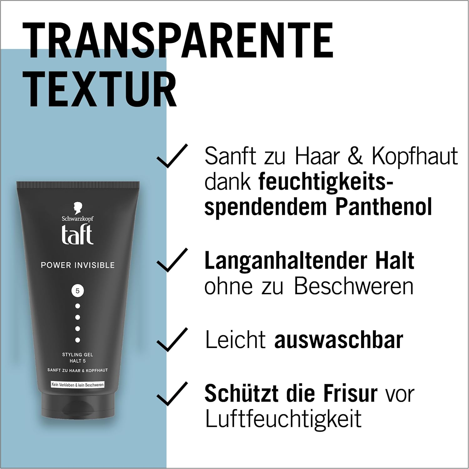 Schwarzkopf TAFT Gel Power Invisible Styling (150 Ml), Hair Gel without Gluing and Weighting, Gentle on Hair and Scalp, Vegan, Hair Styling Gel image number 3
