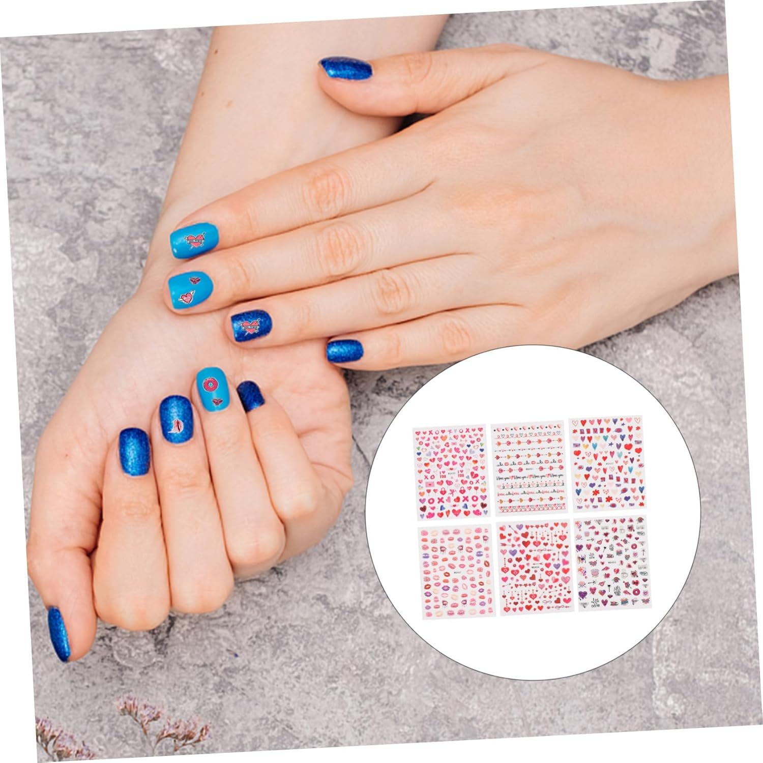 Healeved 6Sheets Adhesive Heart Lip Nail Stickers for Valentine'S Day Nail Art Easy Apply Decals and Festive Celebrations image number 5