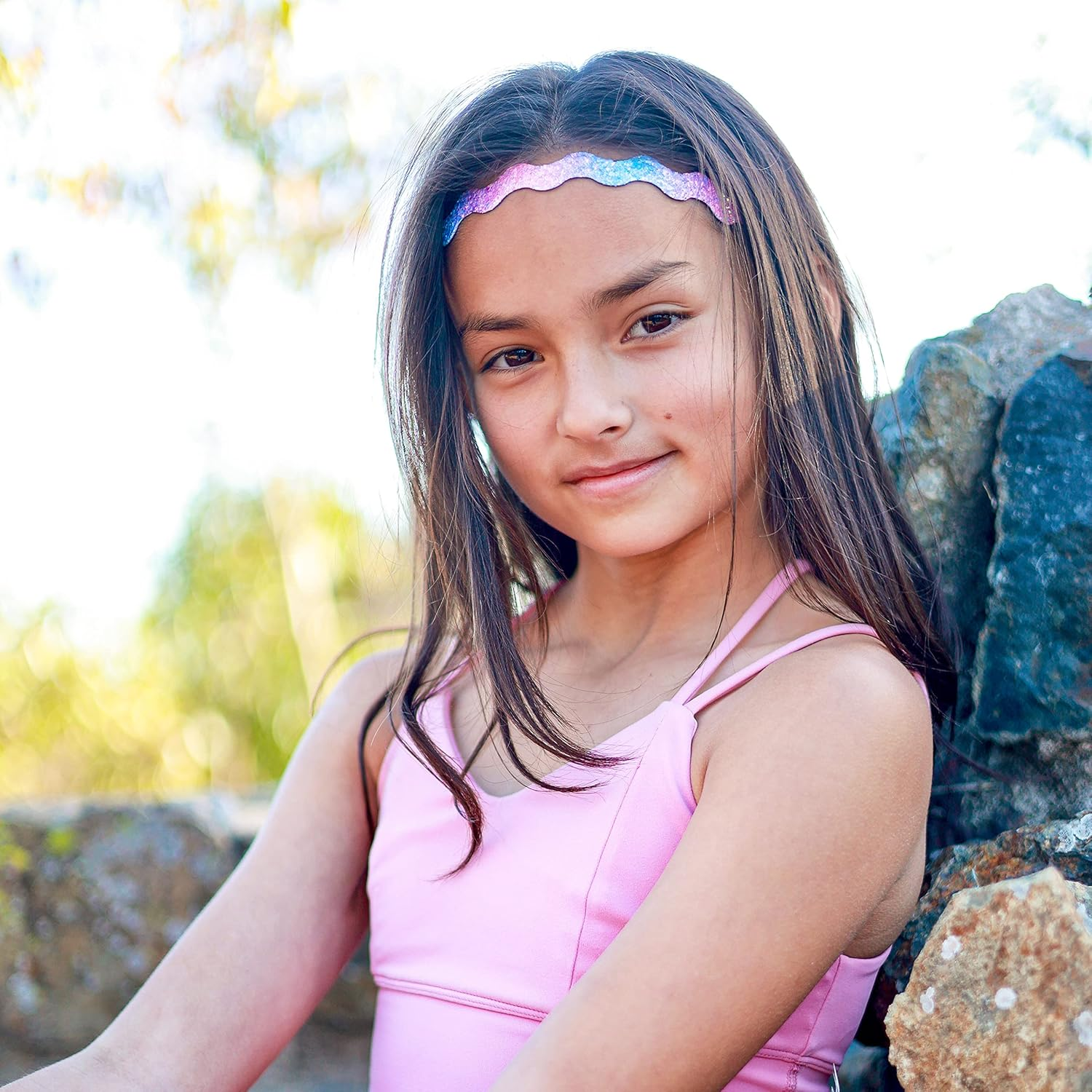 FROG SAC 6 Glitter Elastic Headbands for Girls, Adjustable Non Slip Thin Stretch Hair Bands, Wavy Sport Headband, Teen Girl Athletic Sport Head Band Accessories, Nonslip Zig Zag Toddler Hairbands image number 1