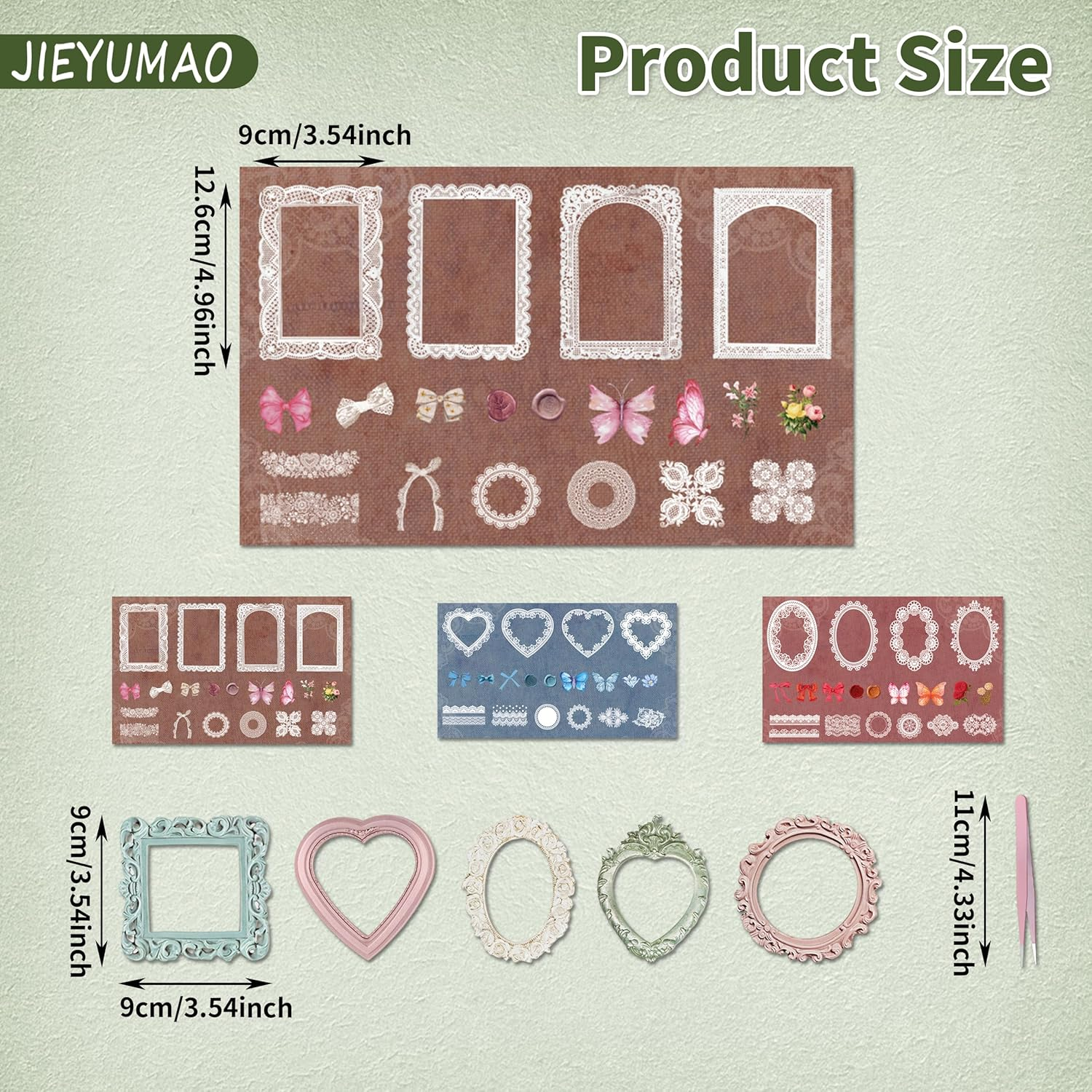 JIEYUMAO Scrapbooking Lace Frames, 70Pcs Vintage Cutout Lace Scrapbook Paper, Scrapbook Paper Lace Cutouts with Tweezers, Multicolor Window Frame Decorative Paper for DIY Crafts Making image number 3