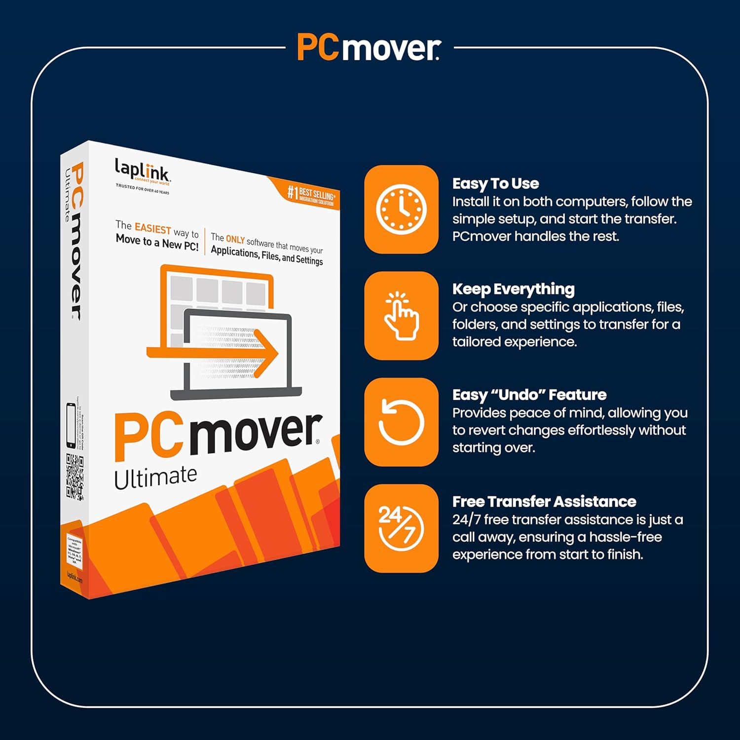 Laplink Pcmover Ultimate 11 | Moves Your Applications, Files and Settings from an Old PC to a New PC | Includes Optional Ethernet Cable | 1 Use image number 4