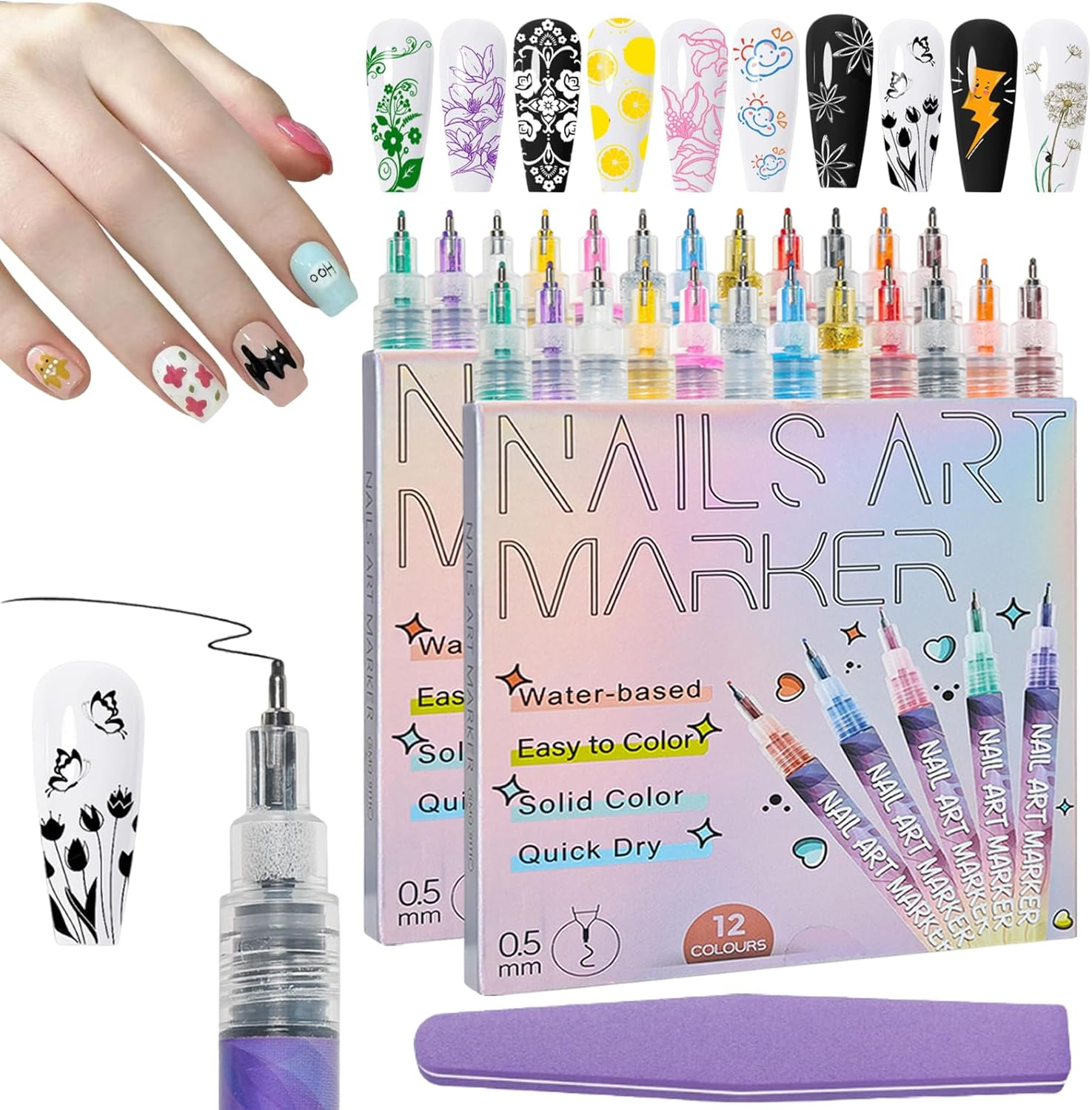 GOOTEGAX 12 Colors Nail Art Pens Set, 3D Nail Art Markers for Kids, Quickly Dry Nail Polish Pens, Nail Doodle Pens for Girls, Nailart Marker Set for Polishing, Dotting, Painting Liner Diy(4Pcs)