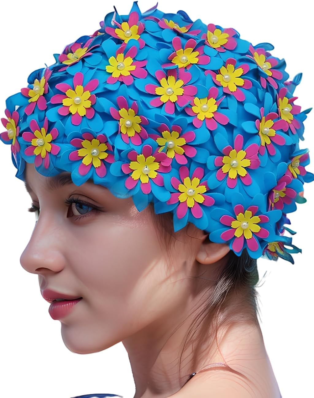 Medifier Swim Cap Floral Petal Retro Style Bathing Caps for Women