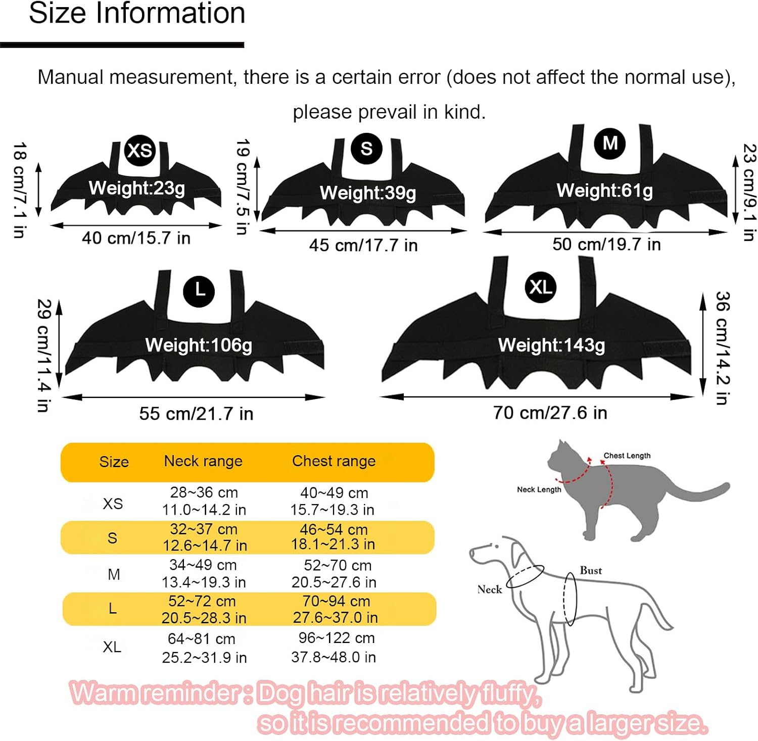1 PCS Black Bat Wings Costume Halloween Pet Costume Pet Cosplay Cat and Dog Costumes for Party 45 Cm *19 Cm /17.7 In*7.5 in (S)