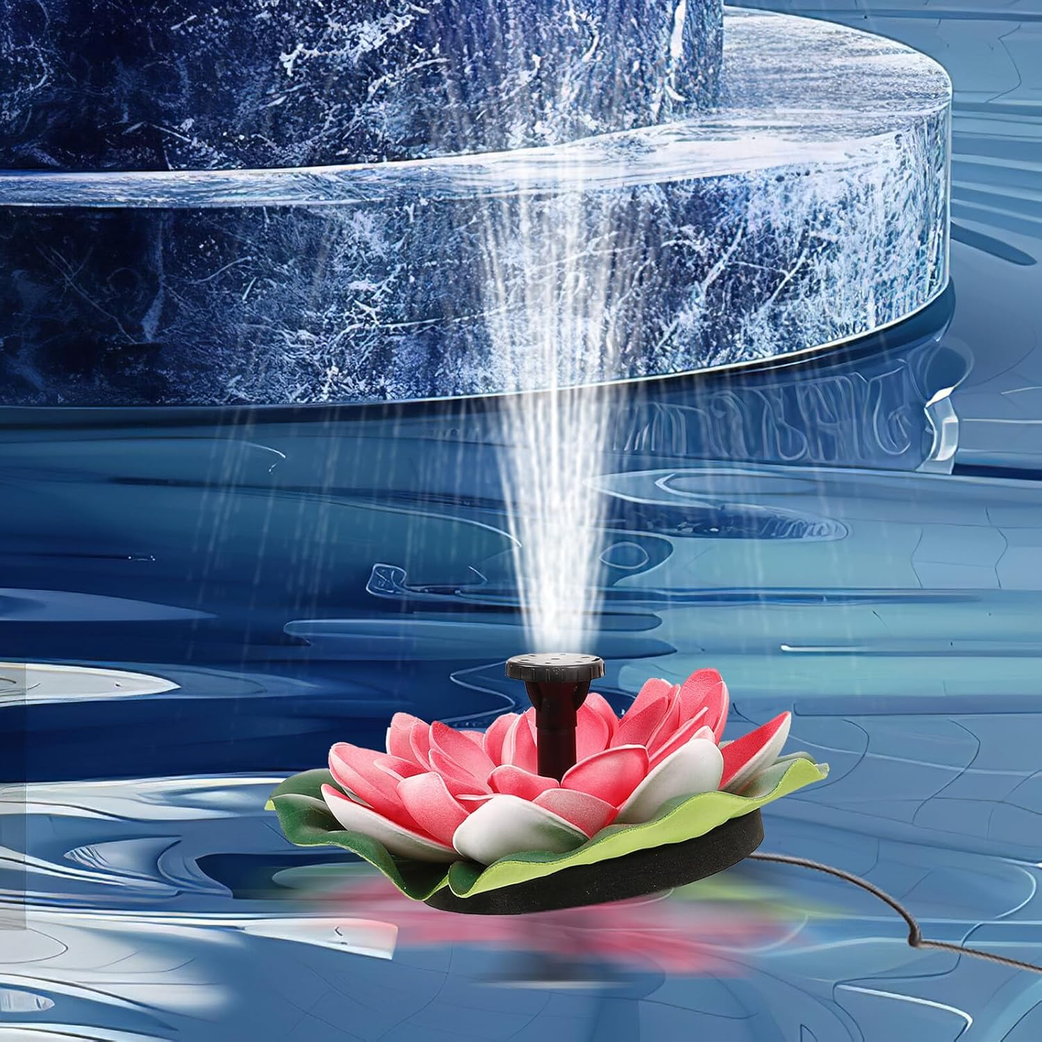 Gadpiparty Solar-Powered Floating Lotus Leaf Garden Fountain 7V 1.2W Cherry Red Outdoor Pond Decoration Water Feature for Pool Landscaping image number 6