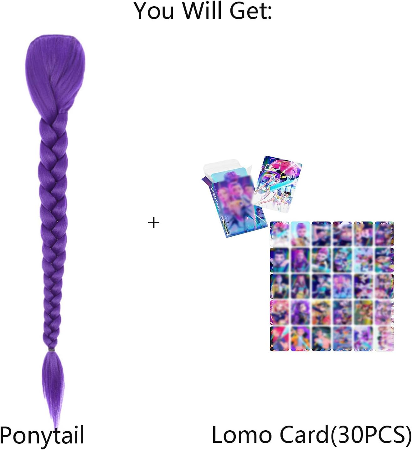 Purple Braid Hair Extensions Long Ponytail Synthetic Fiber 26 Inch Easy Clip in Ponytail for Girl Women Kpop Character Cosplay Wig Costume Accessories image number 5