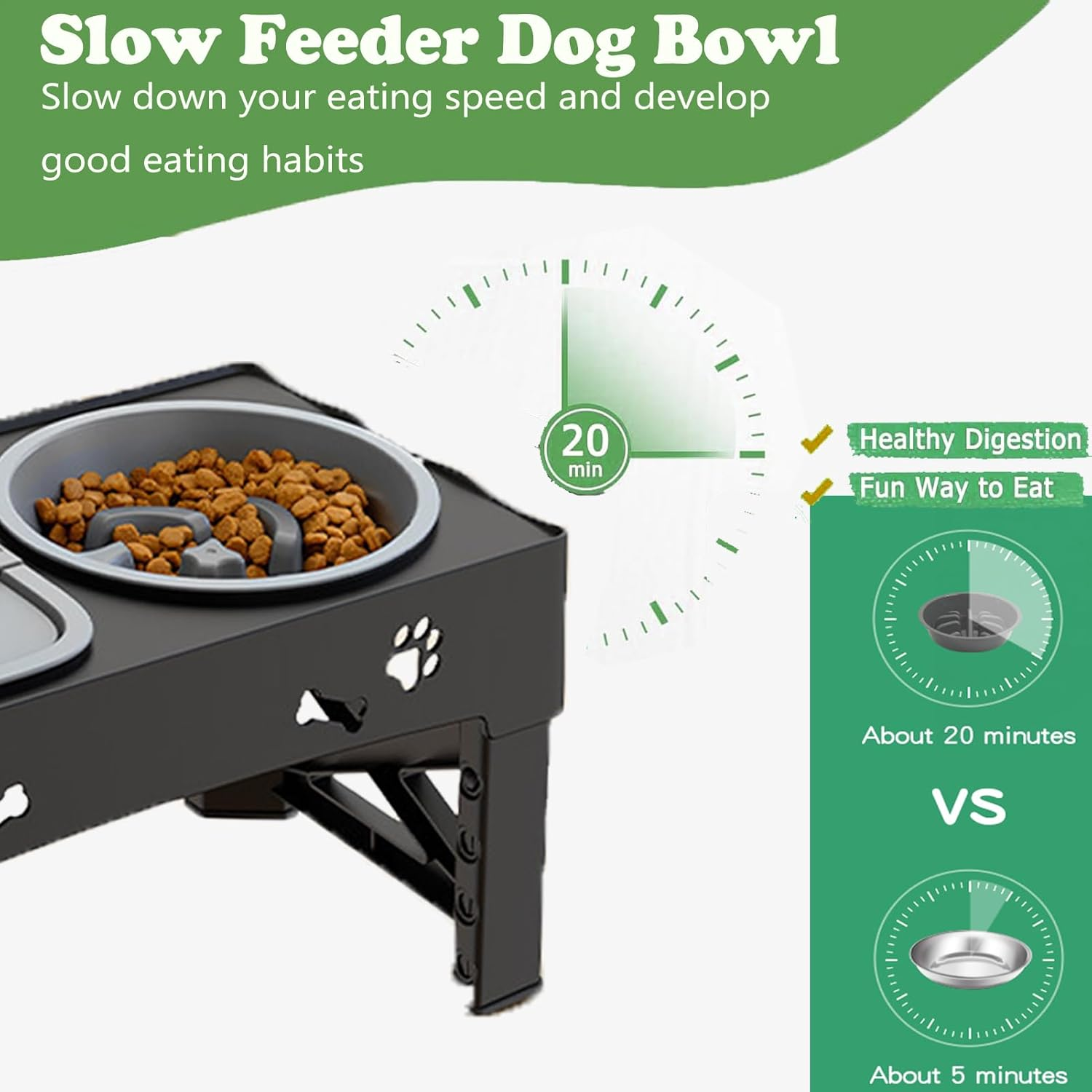 Elevated Dog Bowls,Foldable Raised Dog Bowls with No Spill Dog Water Bowl and Slow Feeder,5 Heights Adjustable Dog Food Bowl for Small Medium Large Dogs,Cats &Pets ﻿