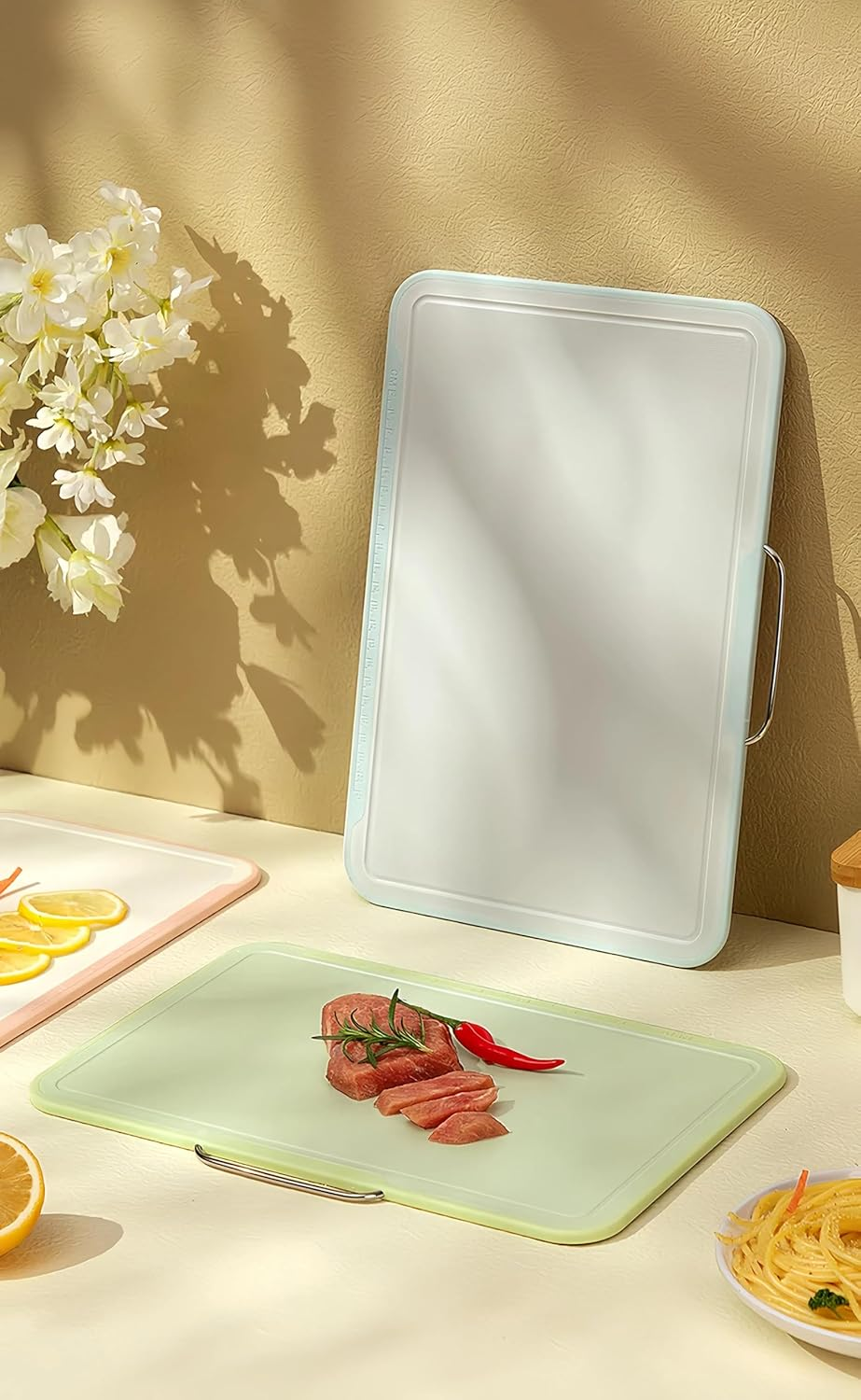 Roagoway 3-Piece Chopping Board Set with Storage Holder, Kitchen Cutting Board Food Prep Mats image number 5