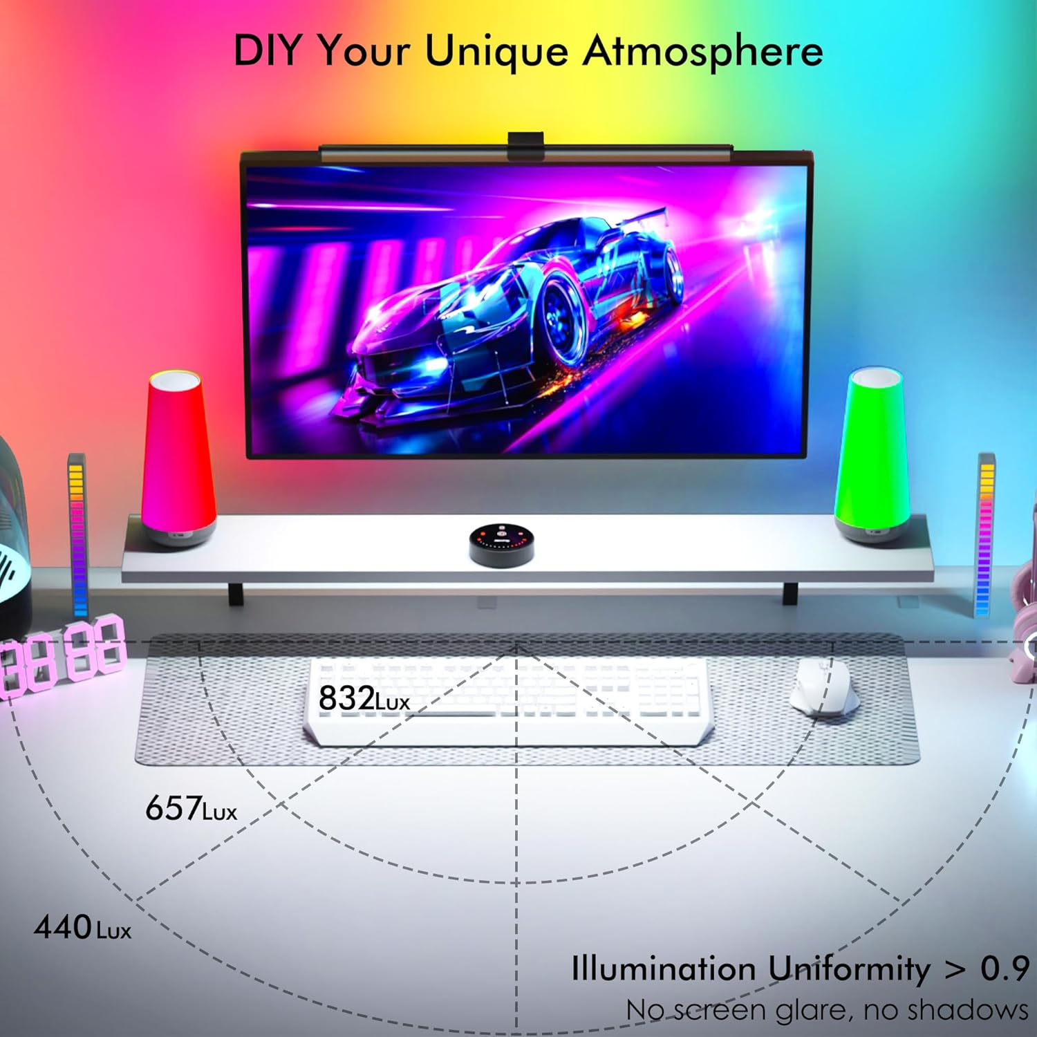 Quntis RGB Pro+ Monitor Light Bar with Remote, 15 Modes Gaming Backlight, 4 Colors & Brightness Dimmable Fronlight, 51CM Ra95 Eye-Care Monitor Lamp, No Screen Glare, Upgraded Clip for All Monitor image number 5